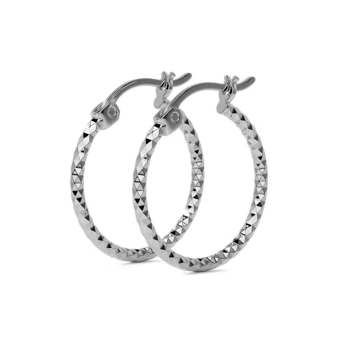 Sterling Silver .925 Diamond-Cut Honeycomb Arracada Hoop Earring for Women