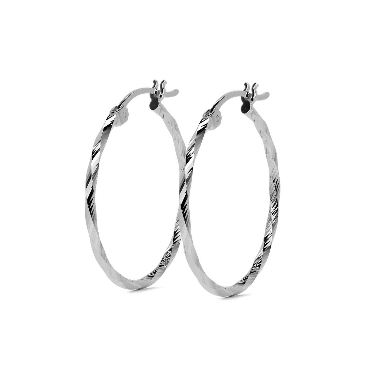 925 Sterling Silver Earring for Women with Diamond-Cut Torsal Detail
