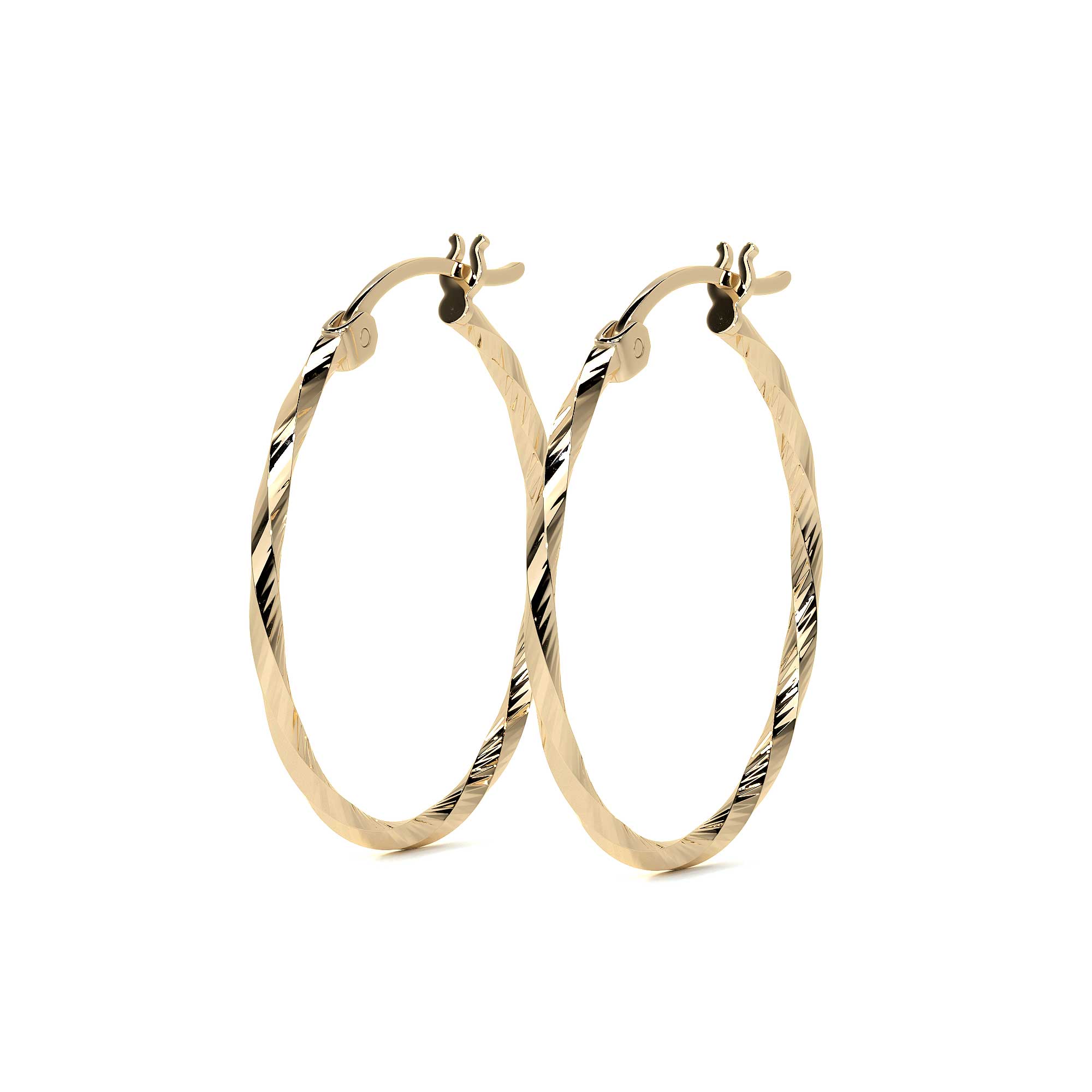 14k Gold Diamond-Cut Twisted Hoop Earring