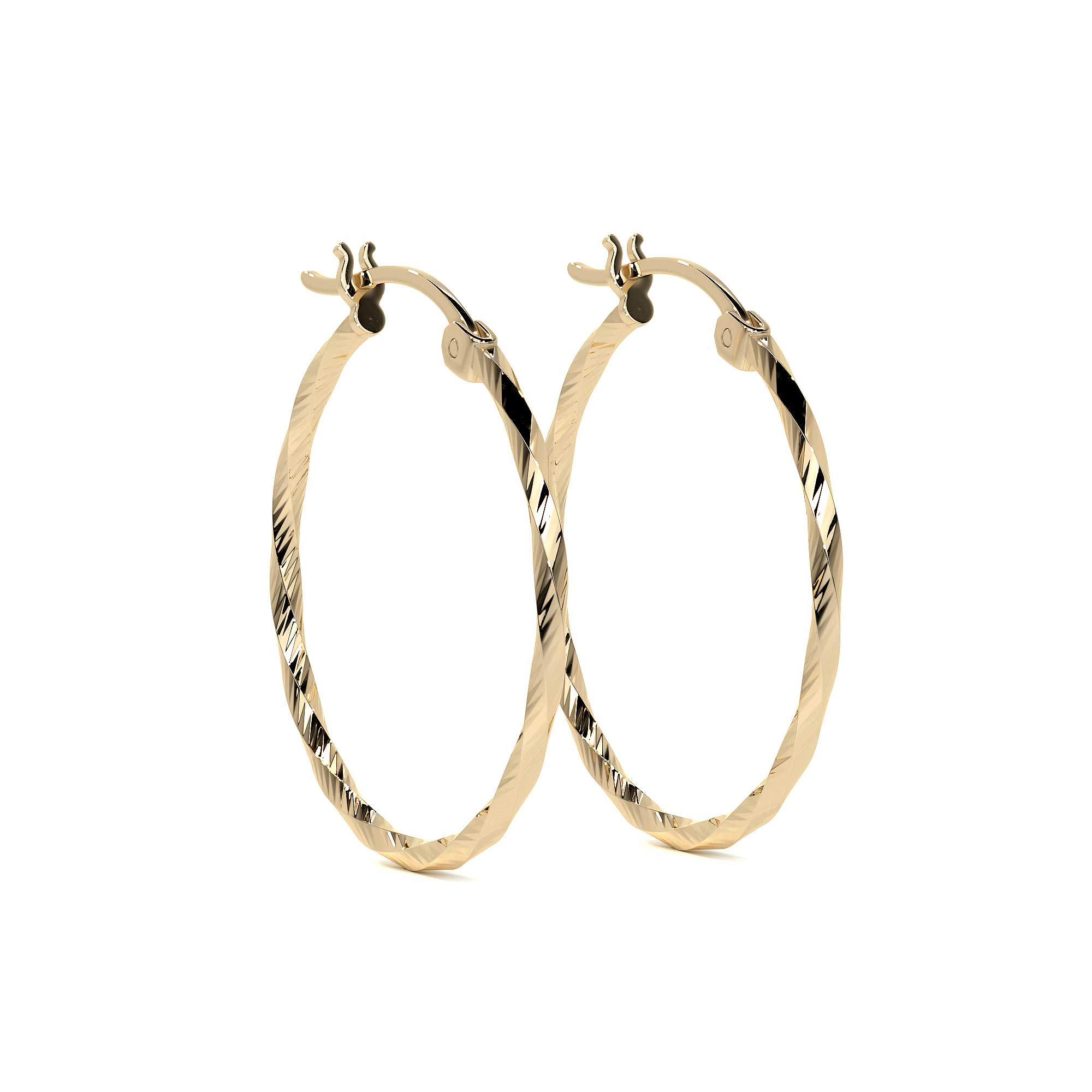 14k Gold Diamond-Cut Twisted Hoop Earring