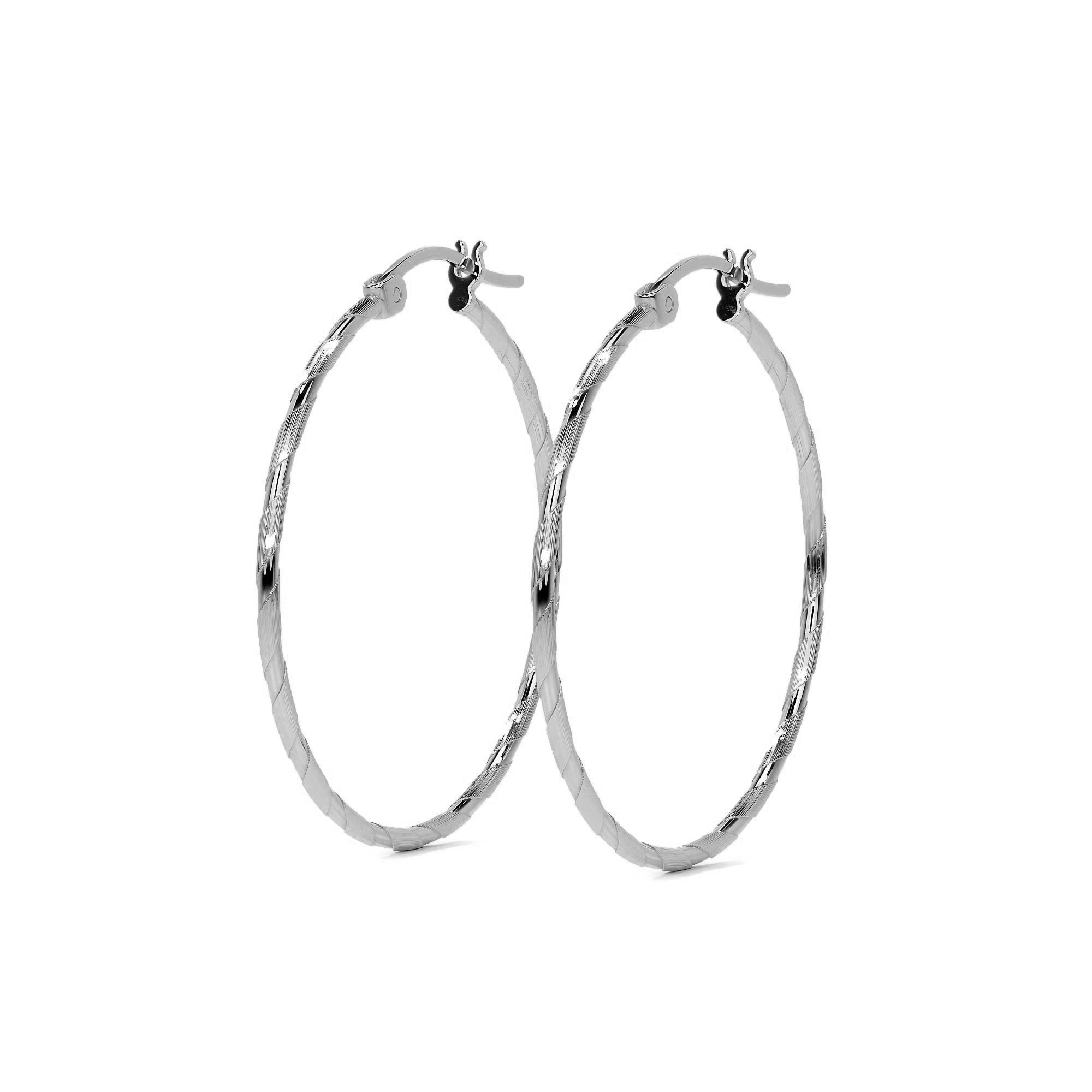 Women's 30mm Sterling Silver 925 Diamond-Cut Hoop Earrings