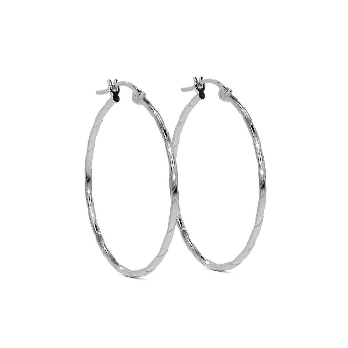 Women's 25mm 925 Sterling Silver Diamond Cut Hoop Earring