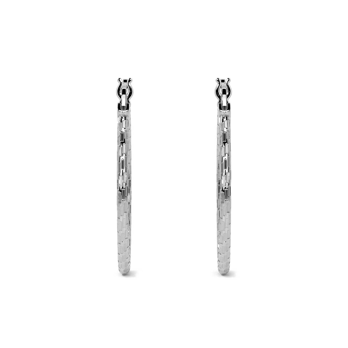 Sterling Silver .925 Diamond-Cut Arracada Hoop Earring for Women – Domino Style