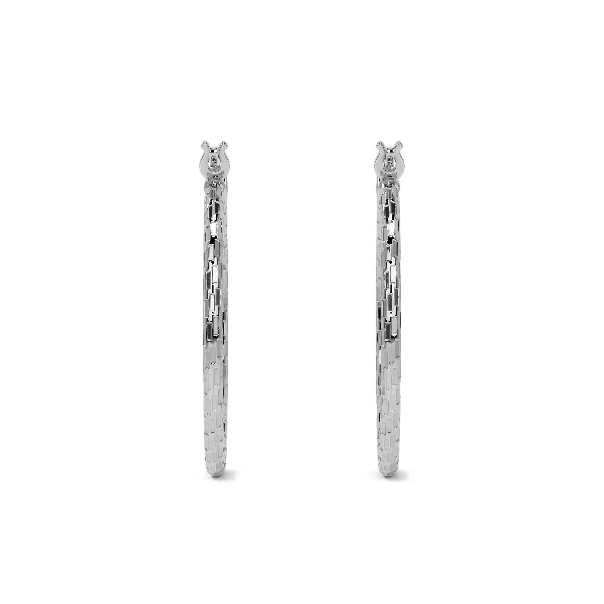 Sterling Silver .925 Diamond-Cut Arracada Hoop Earring for Women – Domino Style