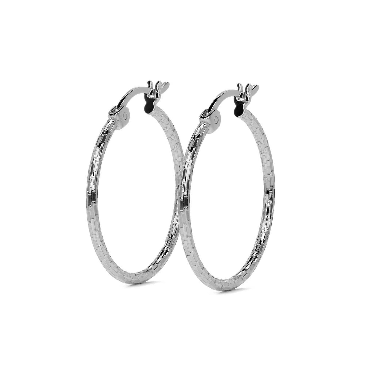Sterling Silver .925 Diamond-Cut Arracada Hoop Earring for Women – Domino Style