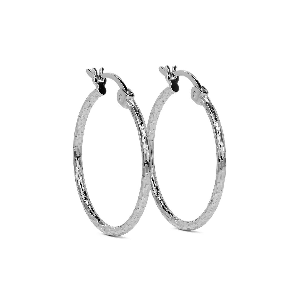 Sterling Silver .925 Diamond-Cut Arracada Hoop Earring for Women – Domino Style