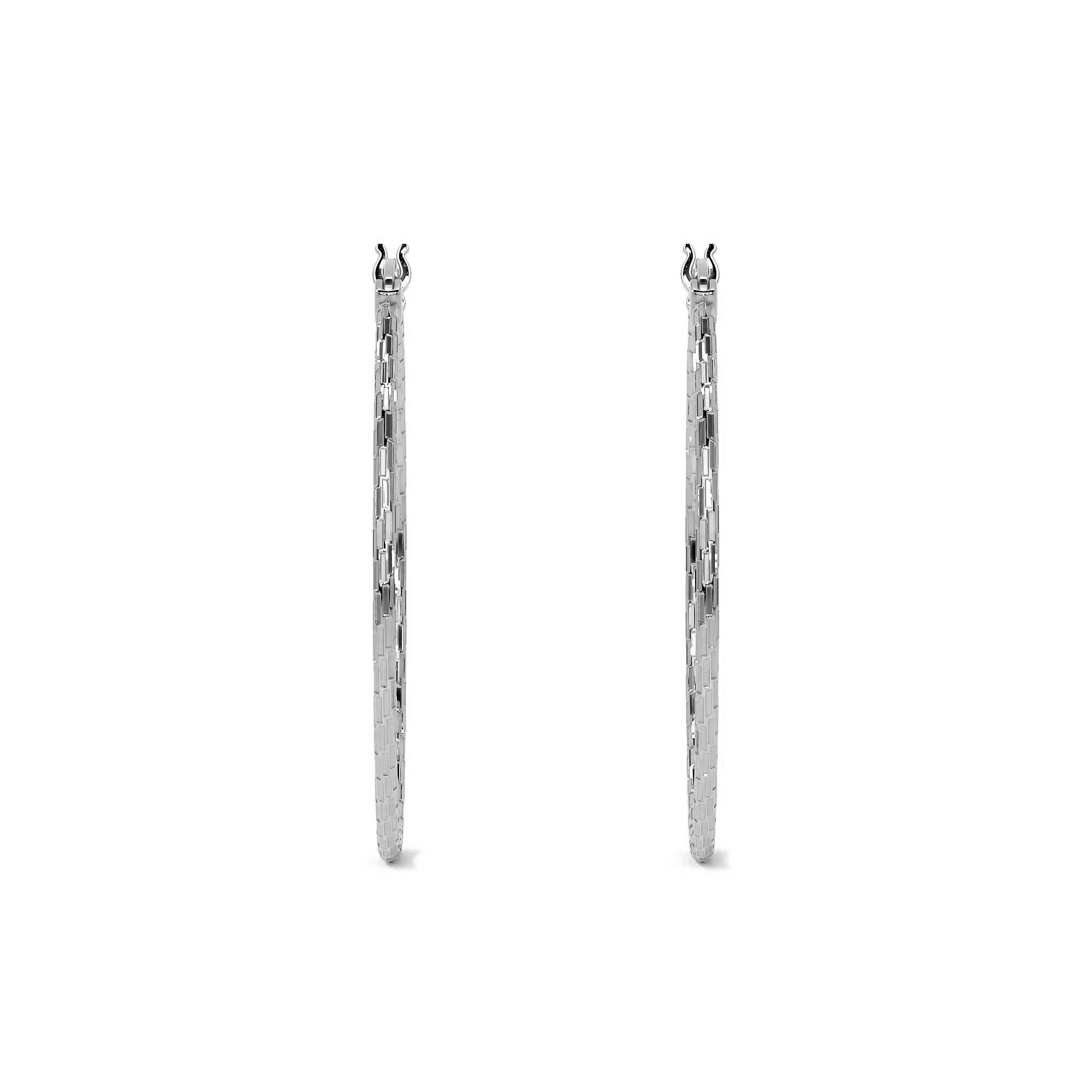 Sterling Silver .925 Diamond-Cut Arracada Hoop Earring for Women – Domino Style