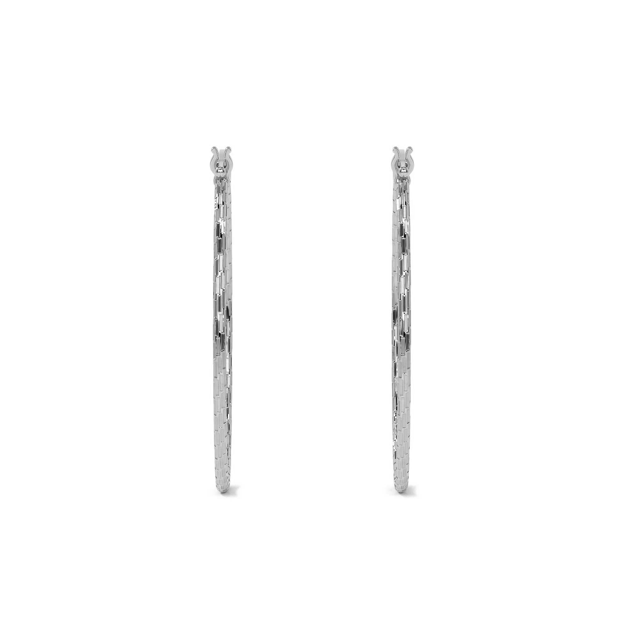 Sterling Silver .925 Diamond-Cut Arracada Hoop Earring for Women – Domino Style