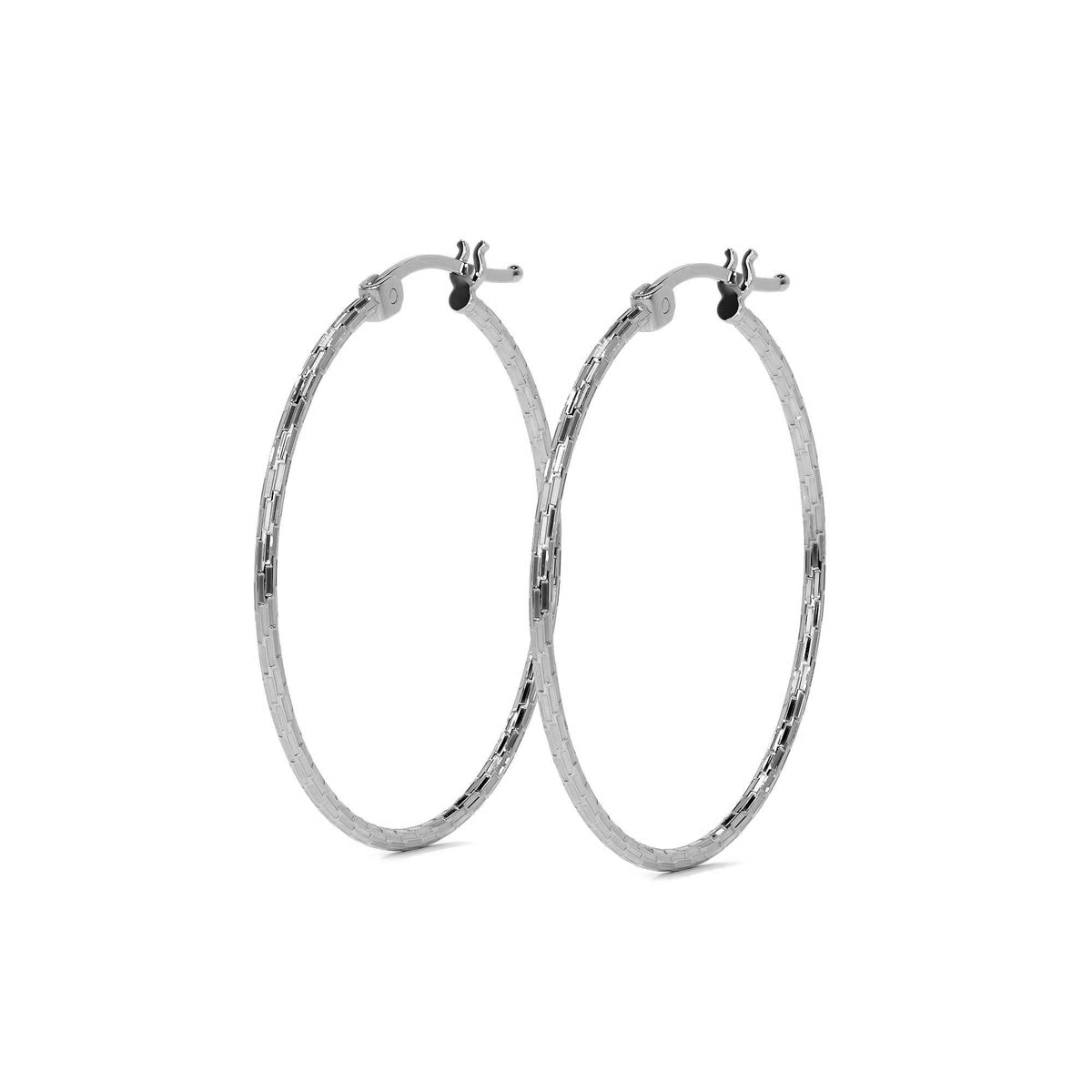 925 Sterling Silver Lightweight Diamond-Cut Arracada Hoop Earring for Women, Domino Style