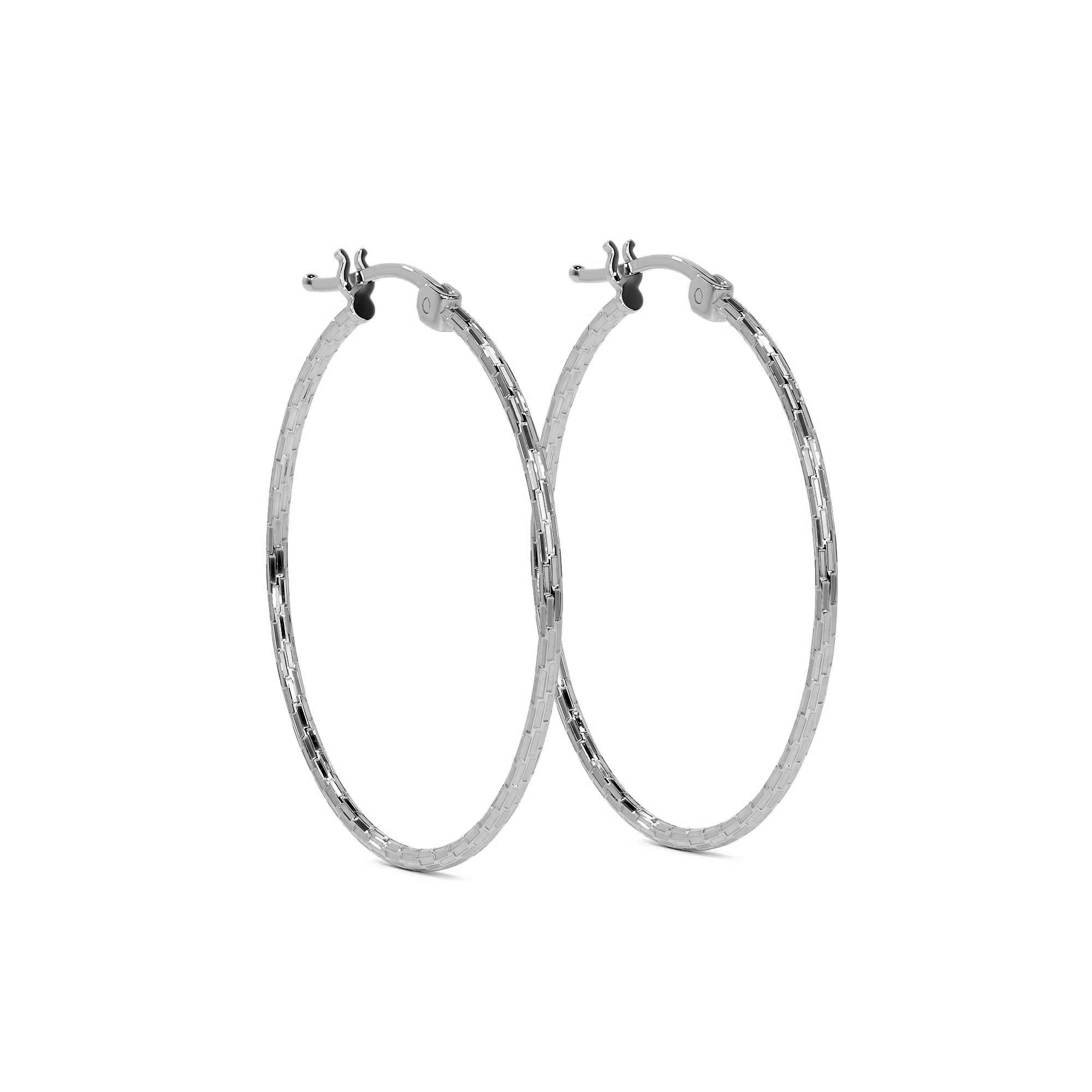 925 Sterling Silver Lightweight Diamond-Cut Arracada Hoop Earring for Women, Domino Style