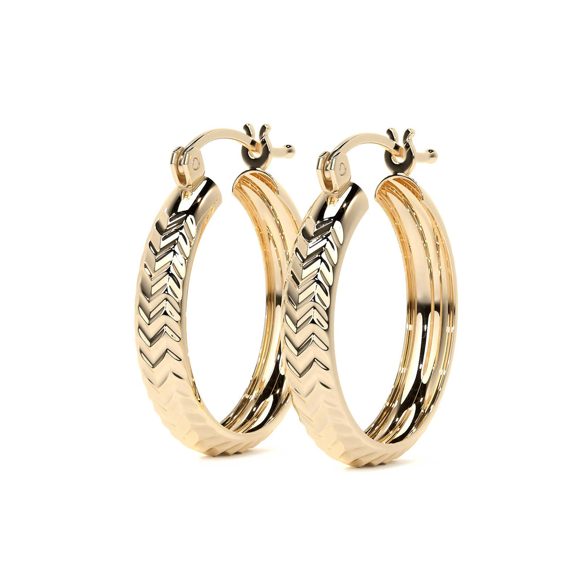 10k Gold Diamond-Cut Diagonal Arracada Bangle Earring, 12mm