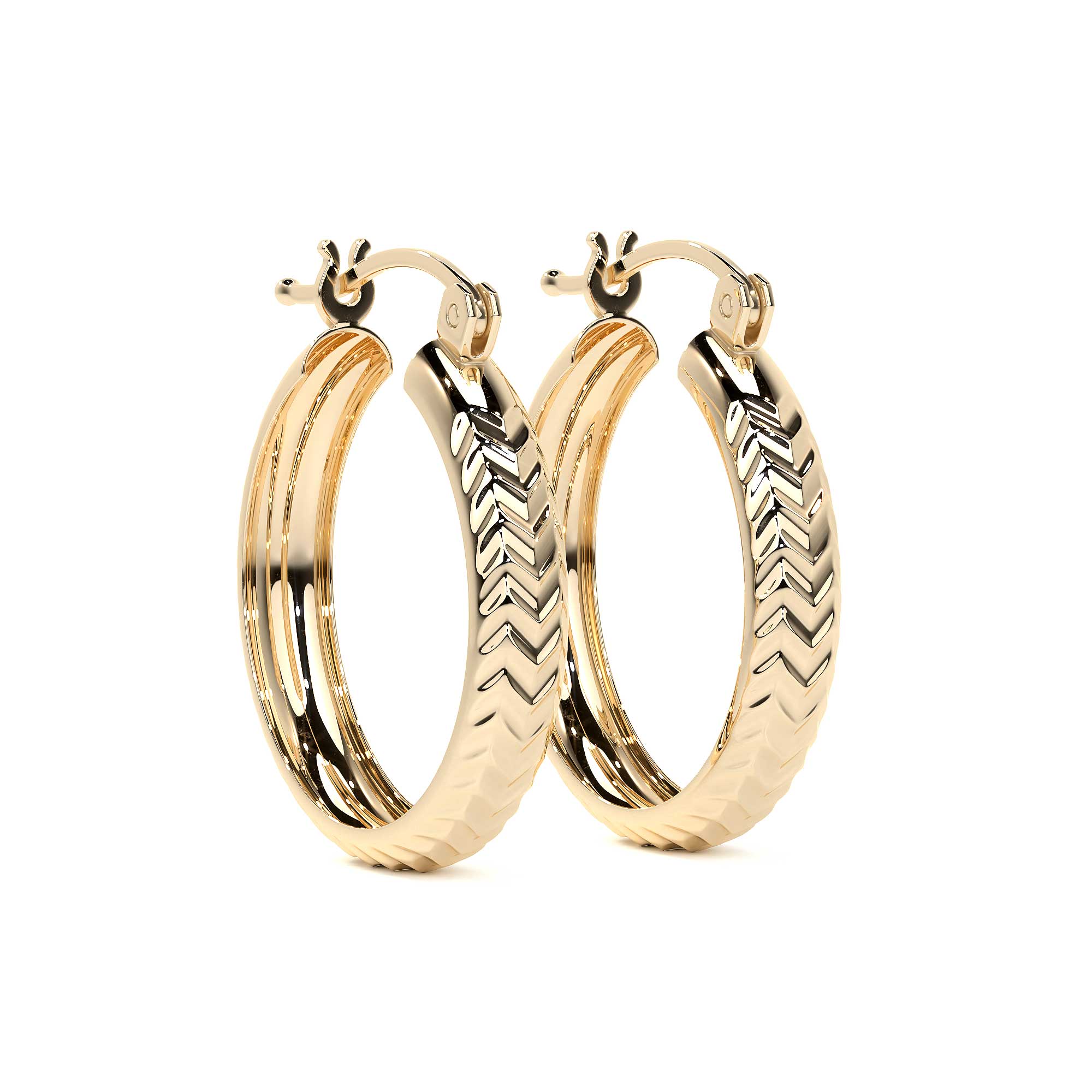 10k Gold Diamond-Cut Diagonal Arracada Bangle Earring, 12mm