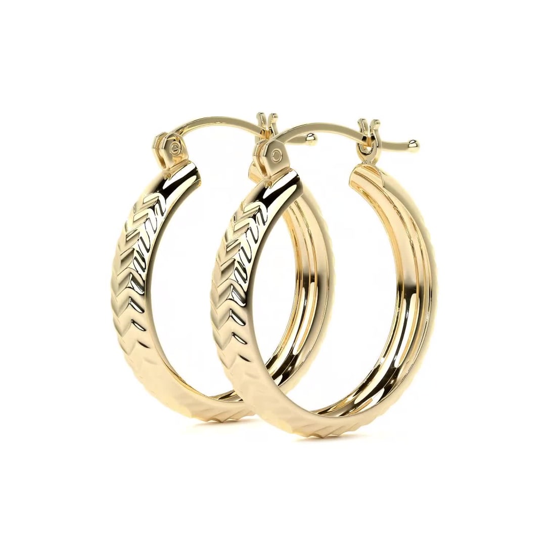 10k Gold Diamond-Cut Diagonal Arracada Bangle Earring, 12mm