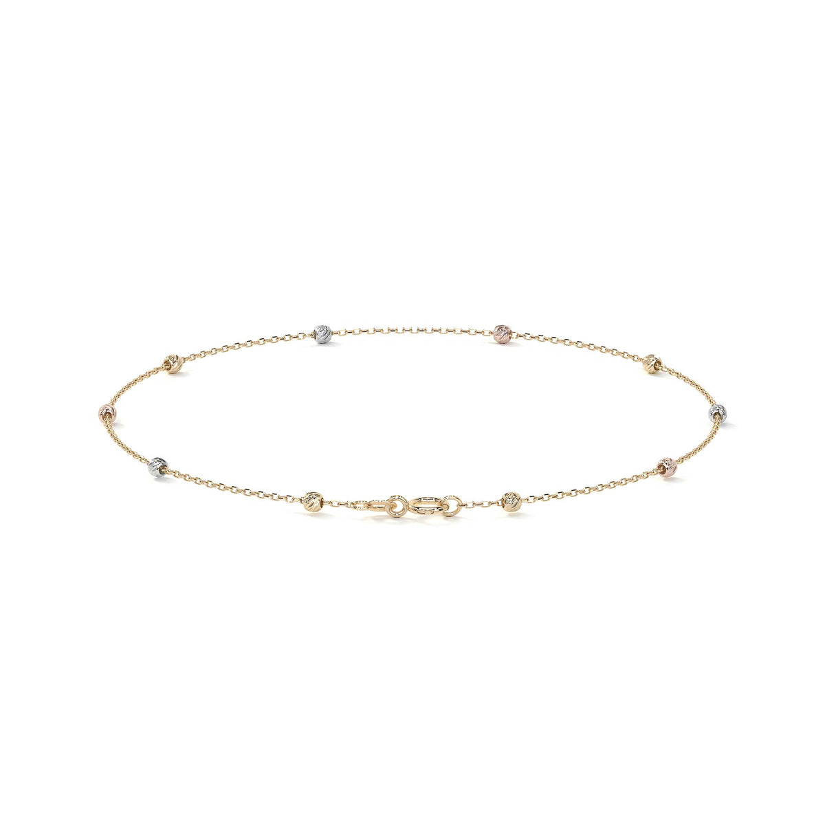 10k Gold Imperial Jewelry Italian Rolo Bracelet, 18cm, Tricolor Bead, Gold-Tone