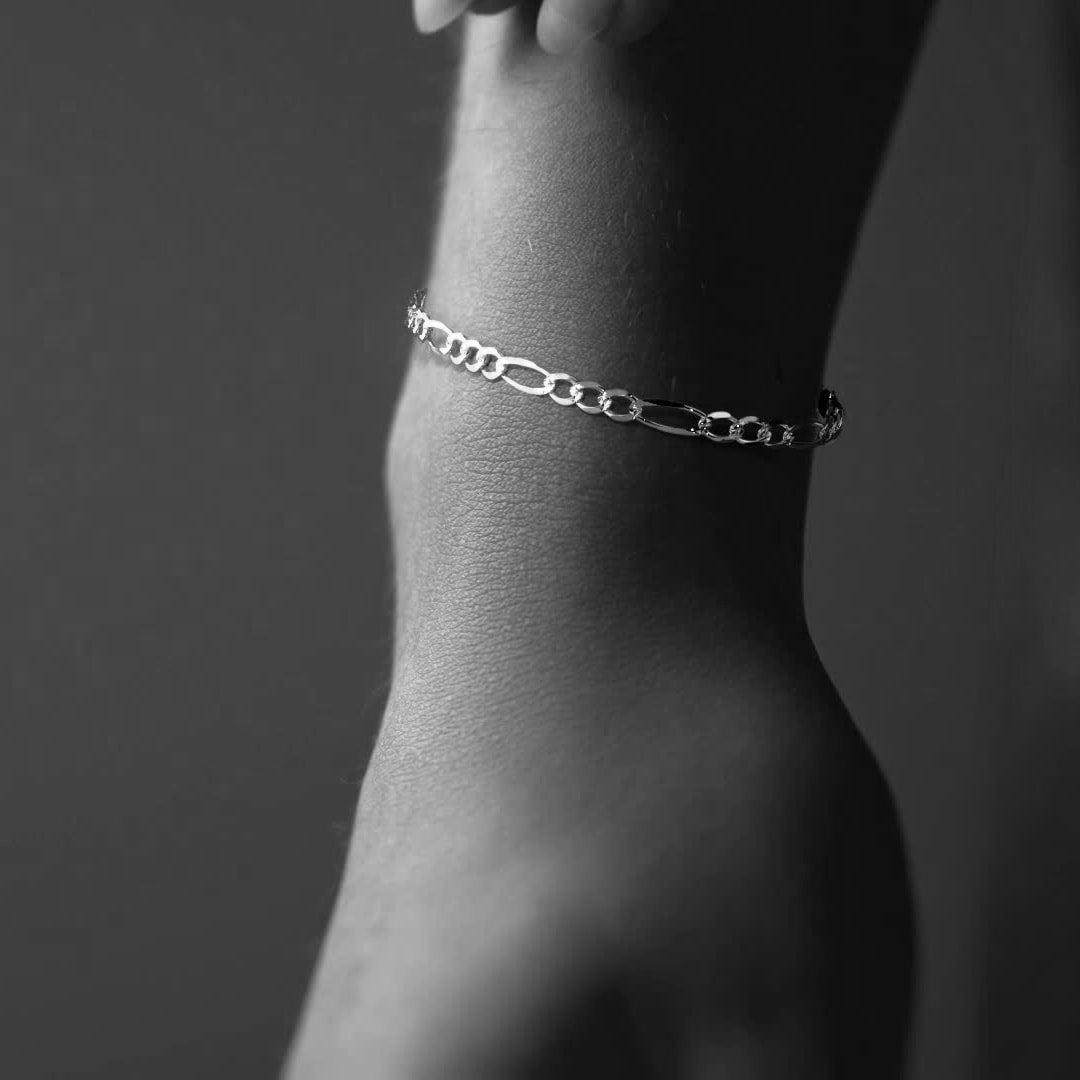 Men's Sterling Silver Italian Figaro 3+1 Bracelet | Elegant Men's Jewelry