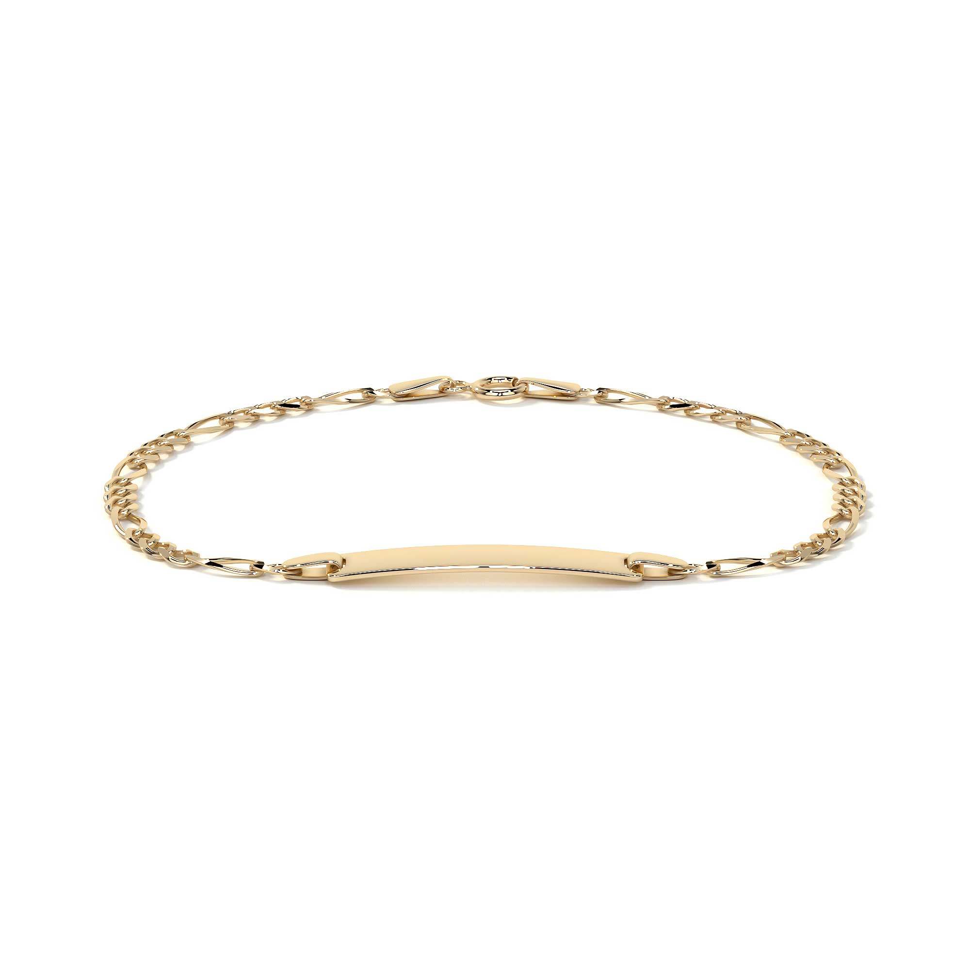 10K Italian Figaro 3x1 Slave Bracelet, 3.5mm, 14cm