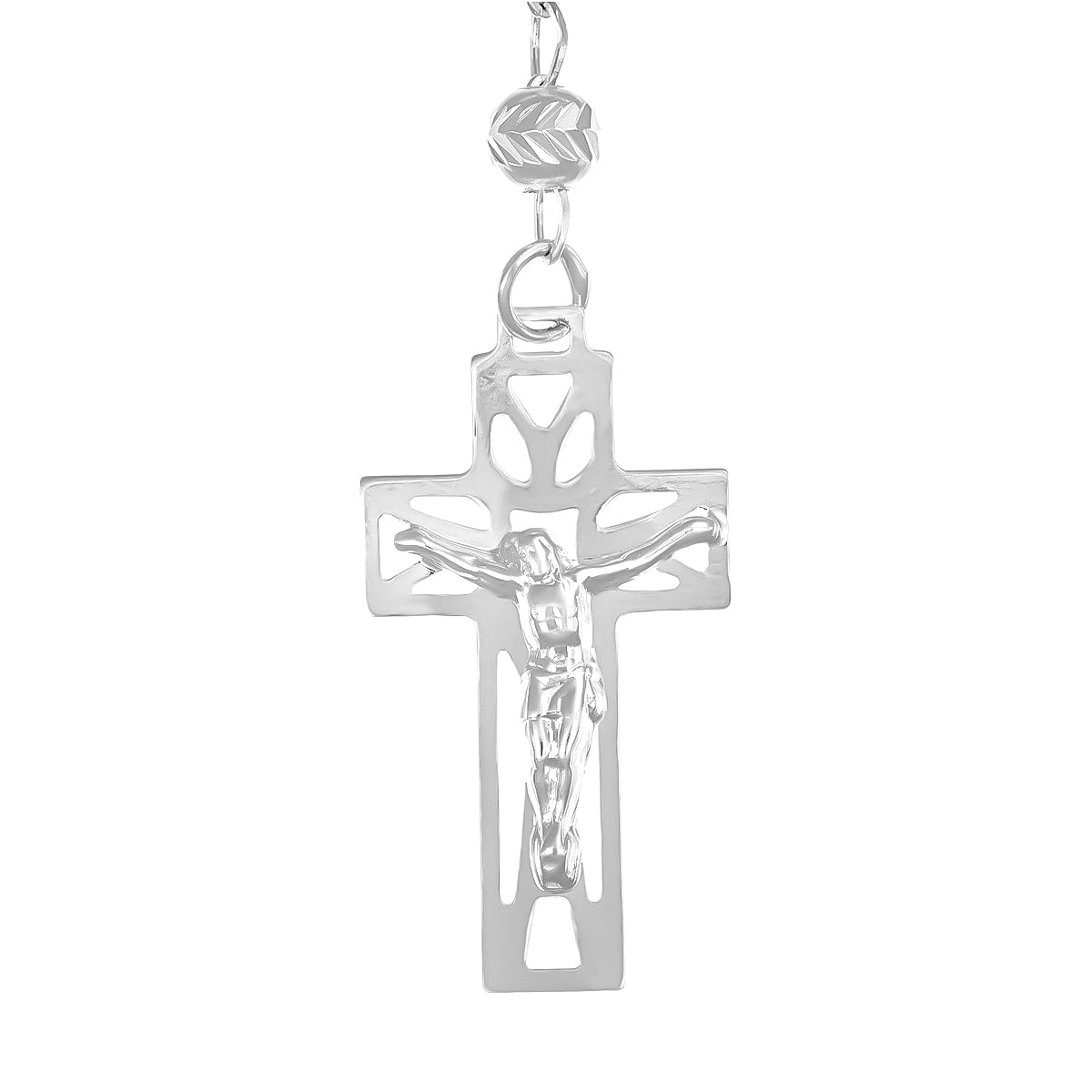 925 Sterling Silver Rosary with Diamond Cut Beads, 55 cm
