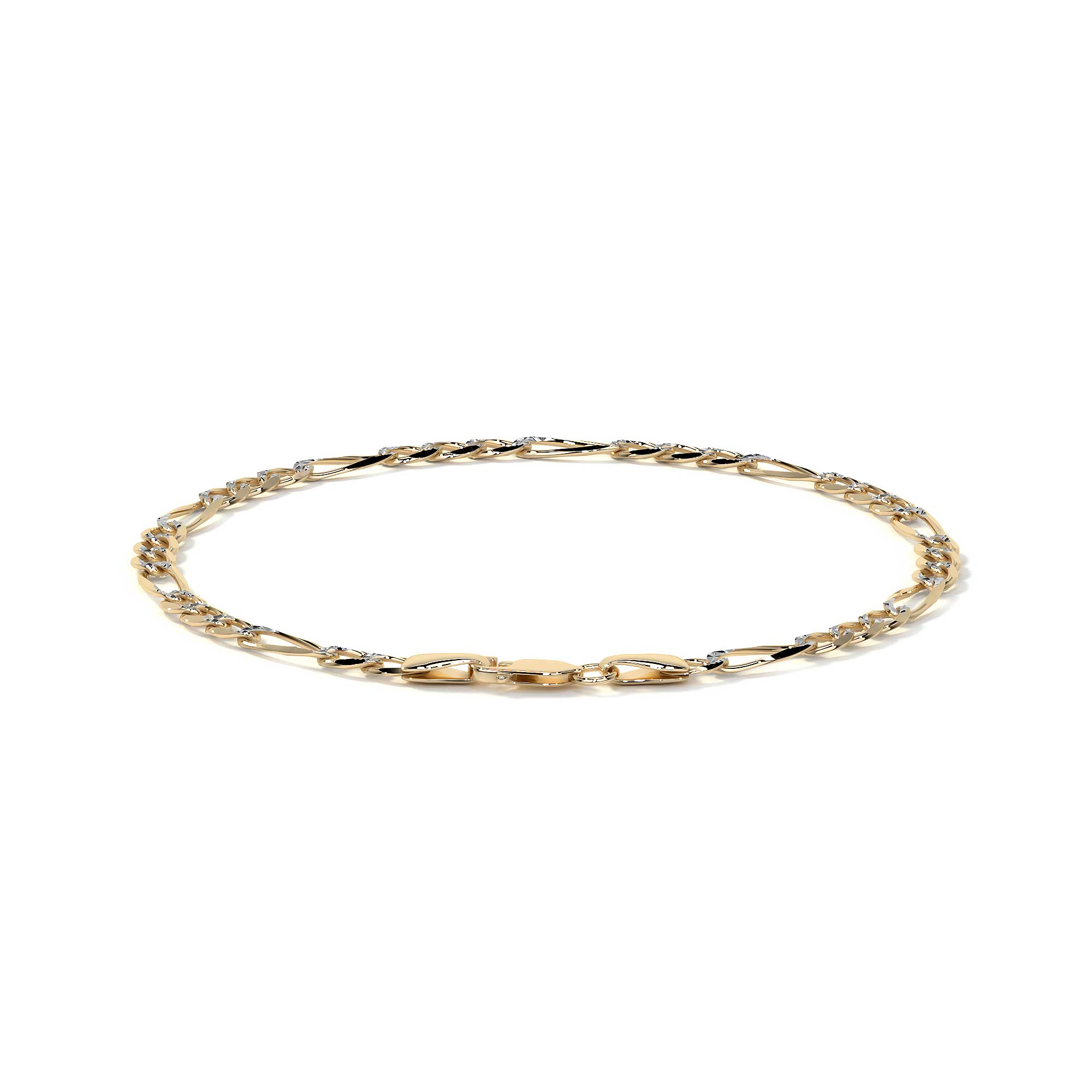 10K Italian Pavé Figaro Bracelet, 3.2mm, 21.5cm