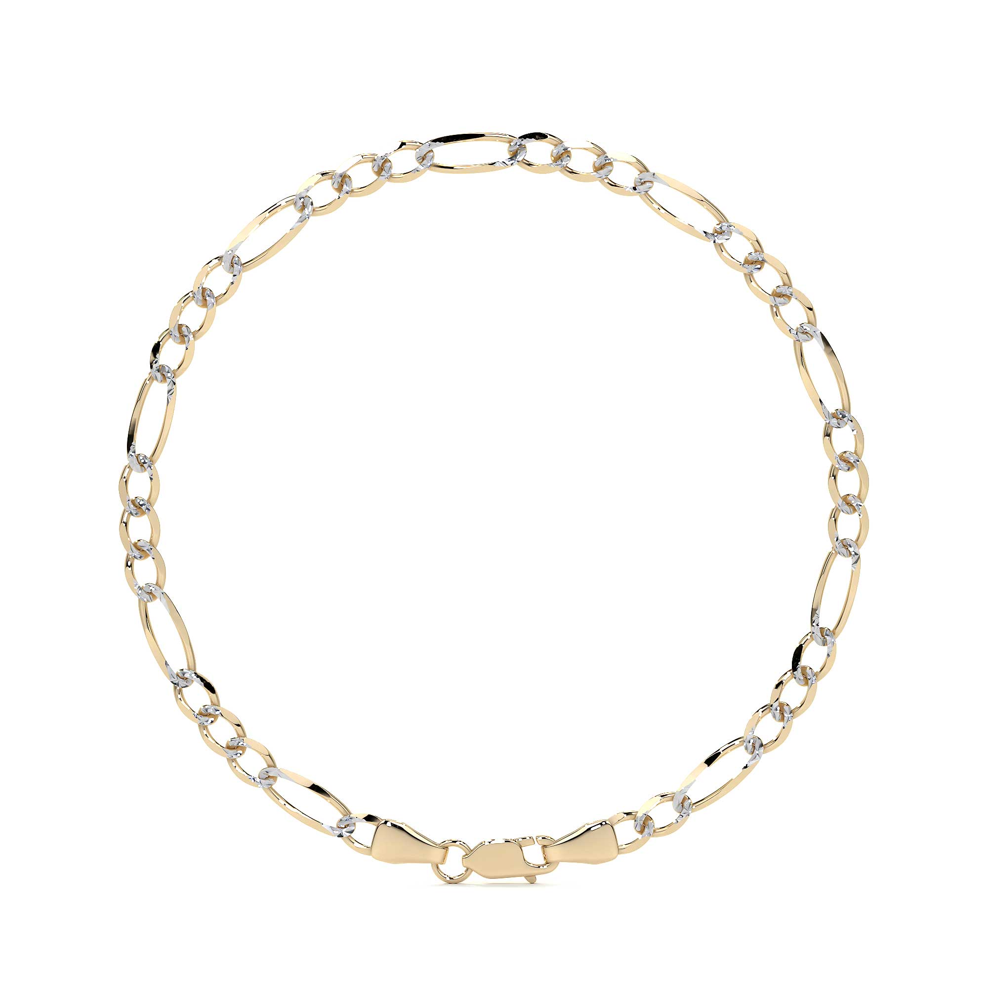 Italian Figaro Pave Bracelet, 10K, 3.6mm, 18.5 cm