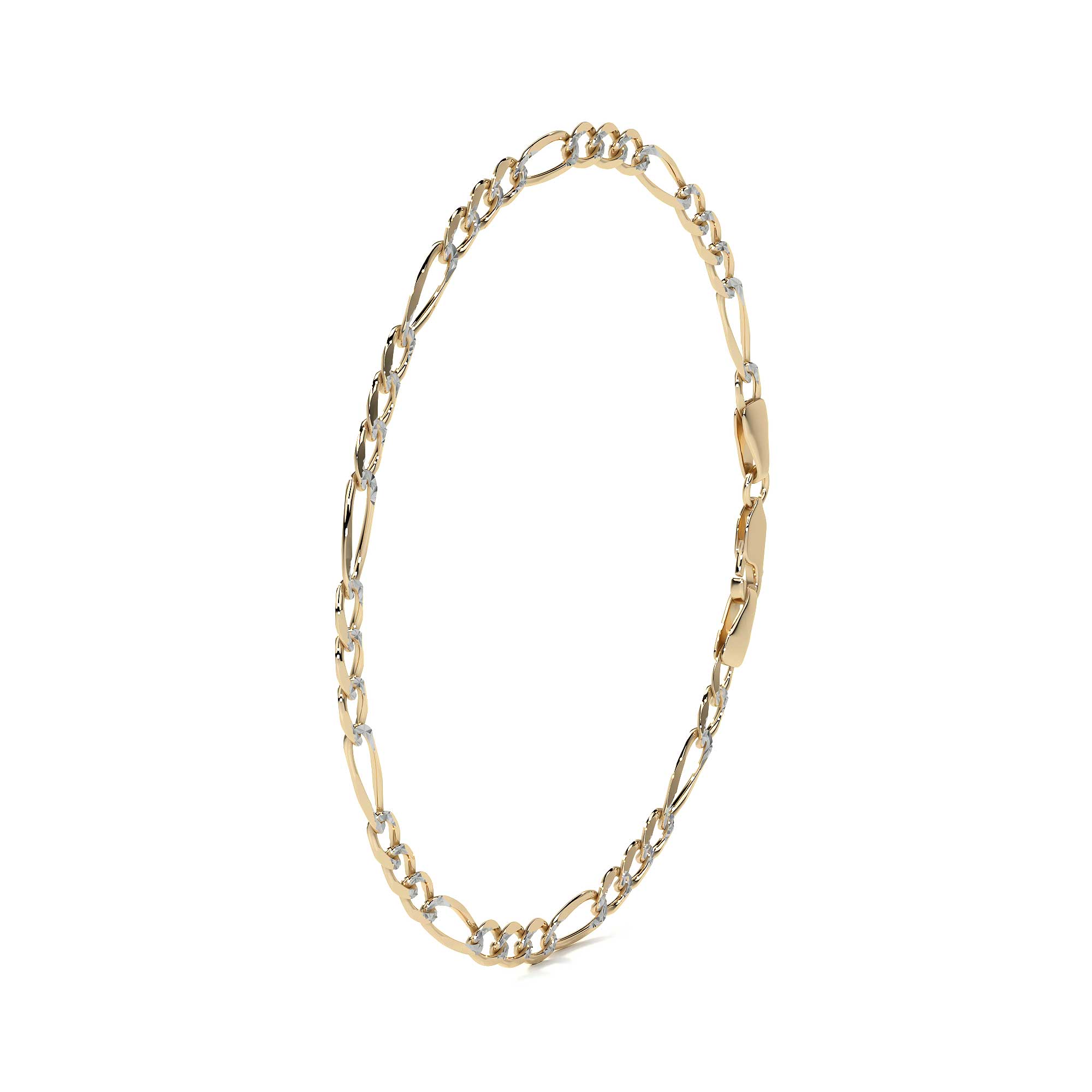 10K Italian Tricolor 3x1 Bracelet, 3.3mm, 18.5cm, Gold-Tone