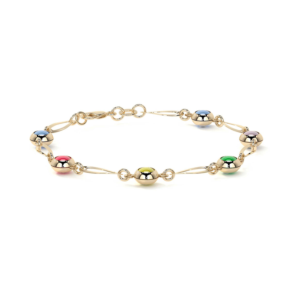 10K 3mm Multicolor Eye Bracelet for Women, 18cm
