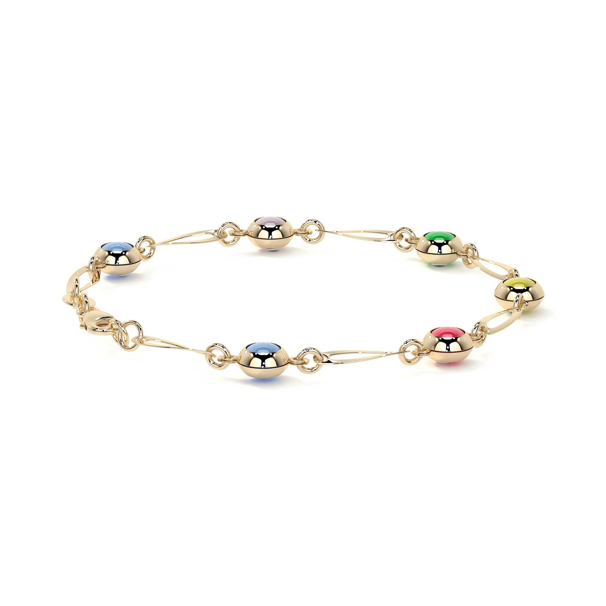 10k Gold Multicolor Eyes Bracelet 4mm, 18cm