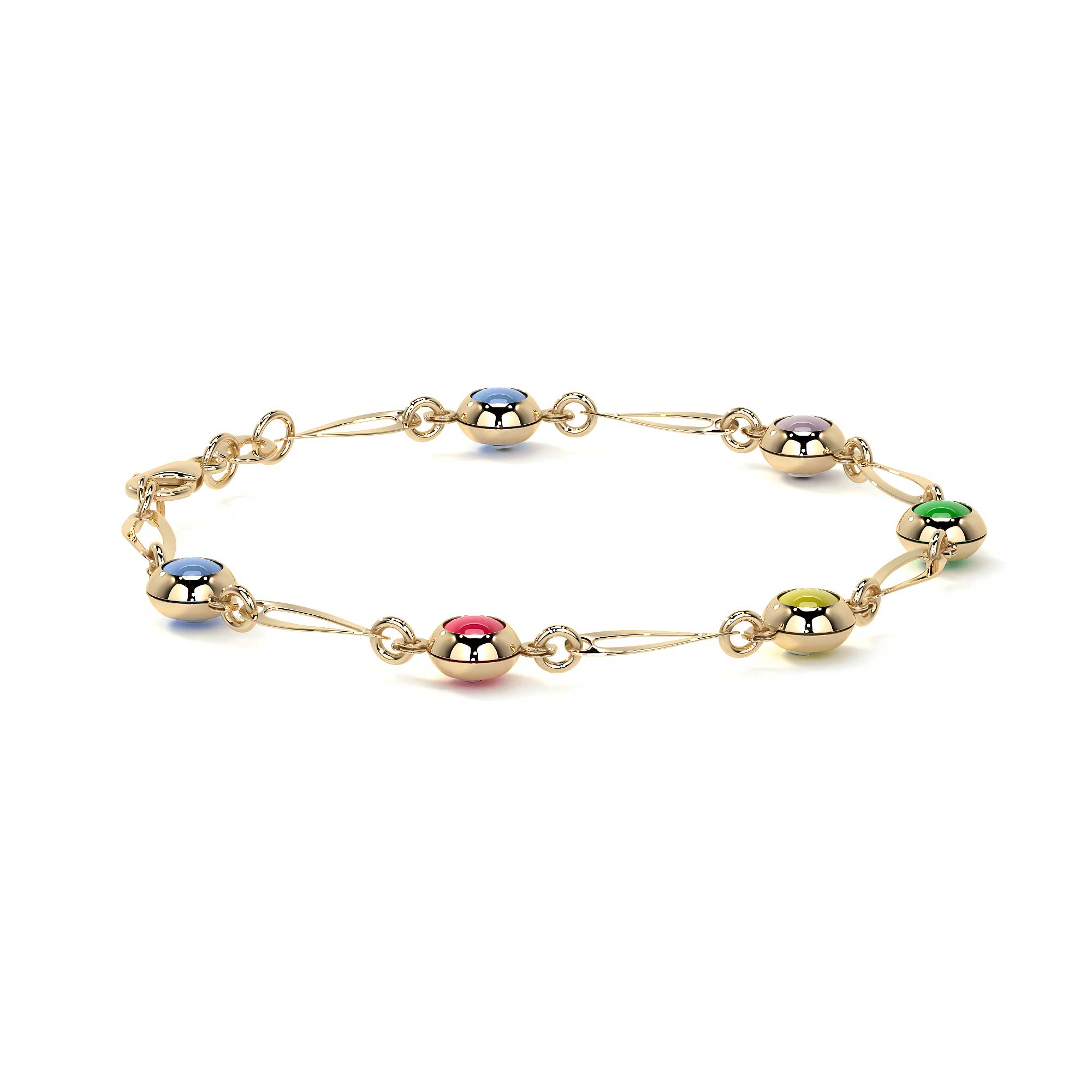 10k Gold Multicolor Eyes Bracelet 4mm, 18cm