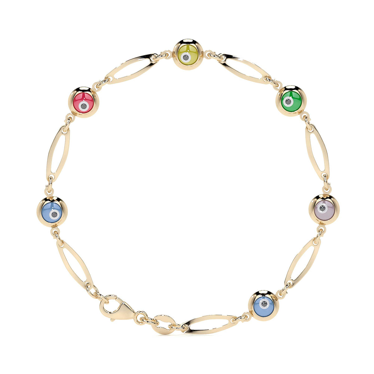 10K 3mm Multicolor Eye Bracelet for Women, 18cm