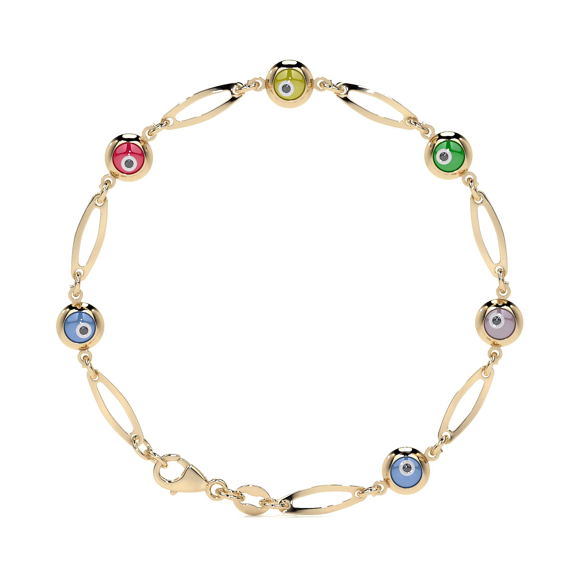 10k Gold Multicolor Eyes Bracelet 4mm, 18cm