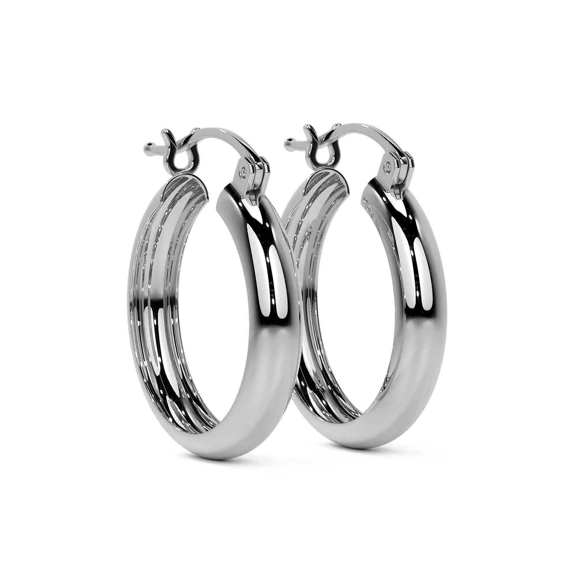 Women's 925 Sterling Silver Plain Bangle Earring, 4mm Wide