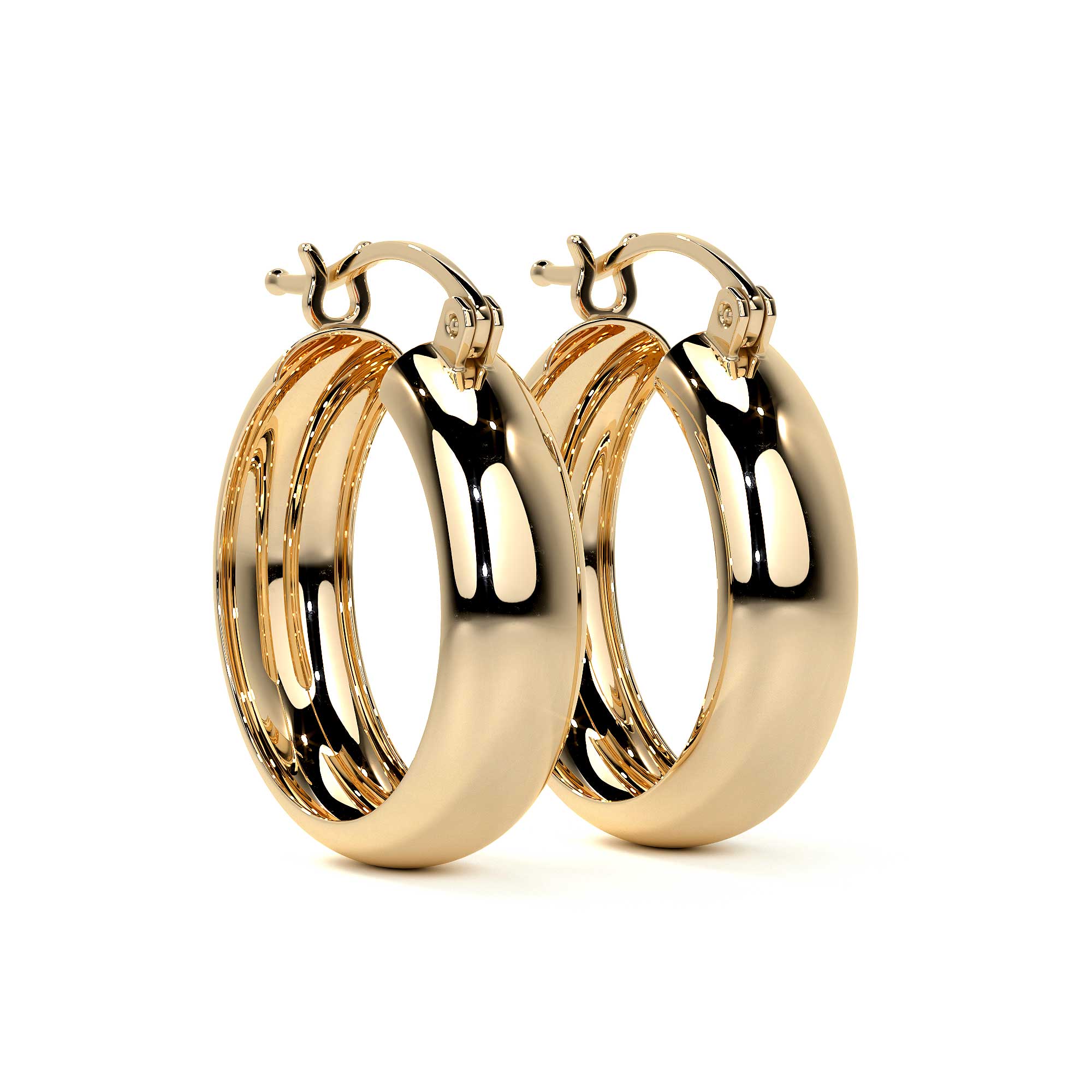 14k Gold Smooth Bangle Hoop Earring, 15mm, 6mm Wide