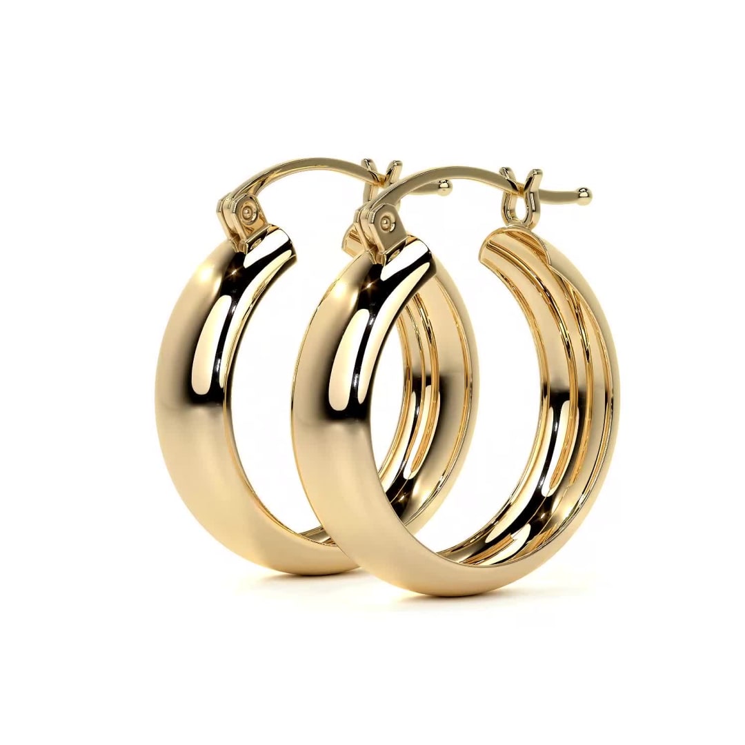 14k Gold Smooth Bangle Hoop Earring, 15mm, 6mm Wide