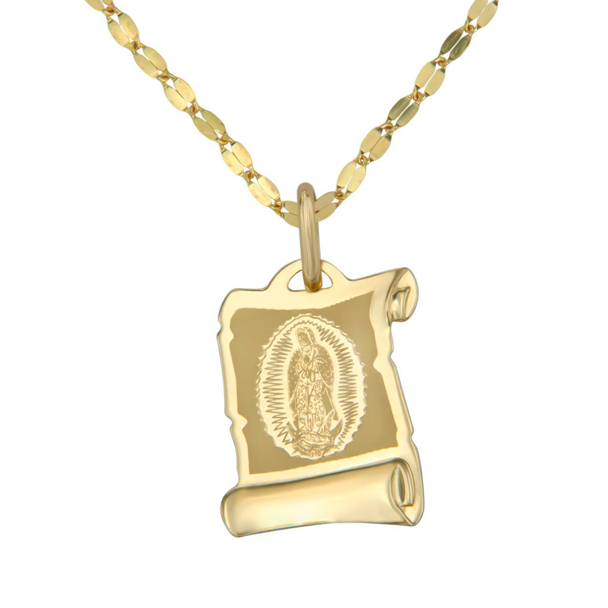 14k Gold Italian Virgin Mary Medal Necklace