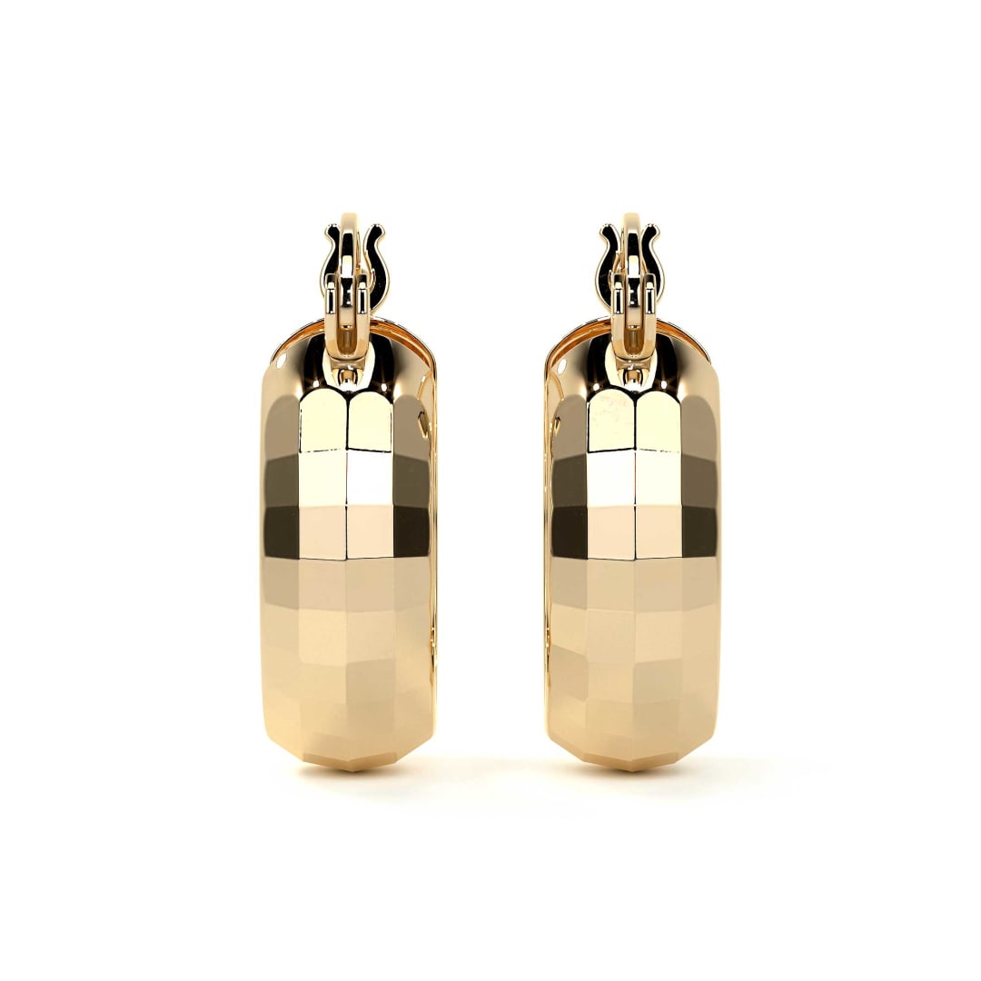 10k Gold Diamond-Cut Domino Style Arracada Bangle Earring, 12 x 6mm