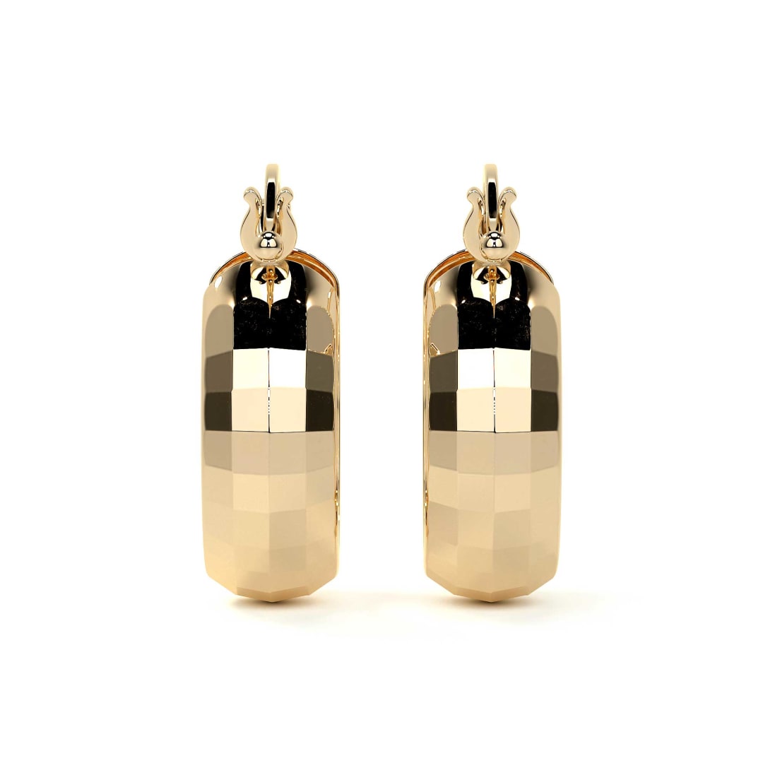 10k Gold Diamond-Cut Domino Style Arracada Bangle Earring, 12 x 6mm