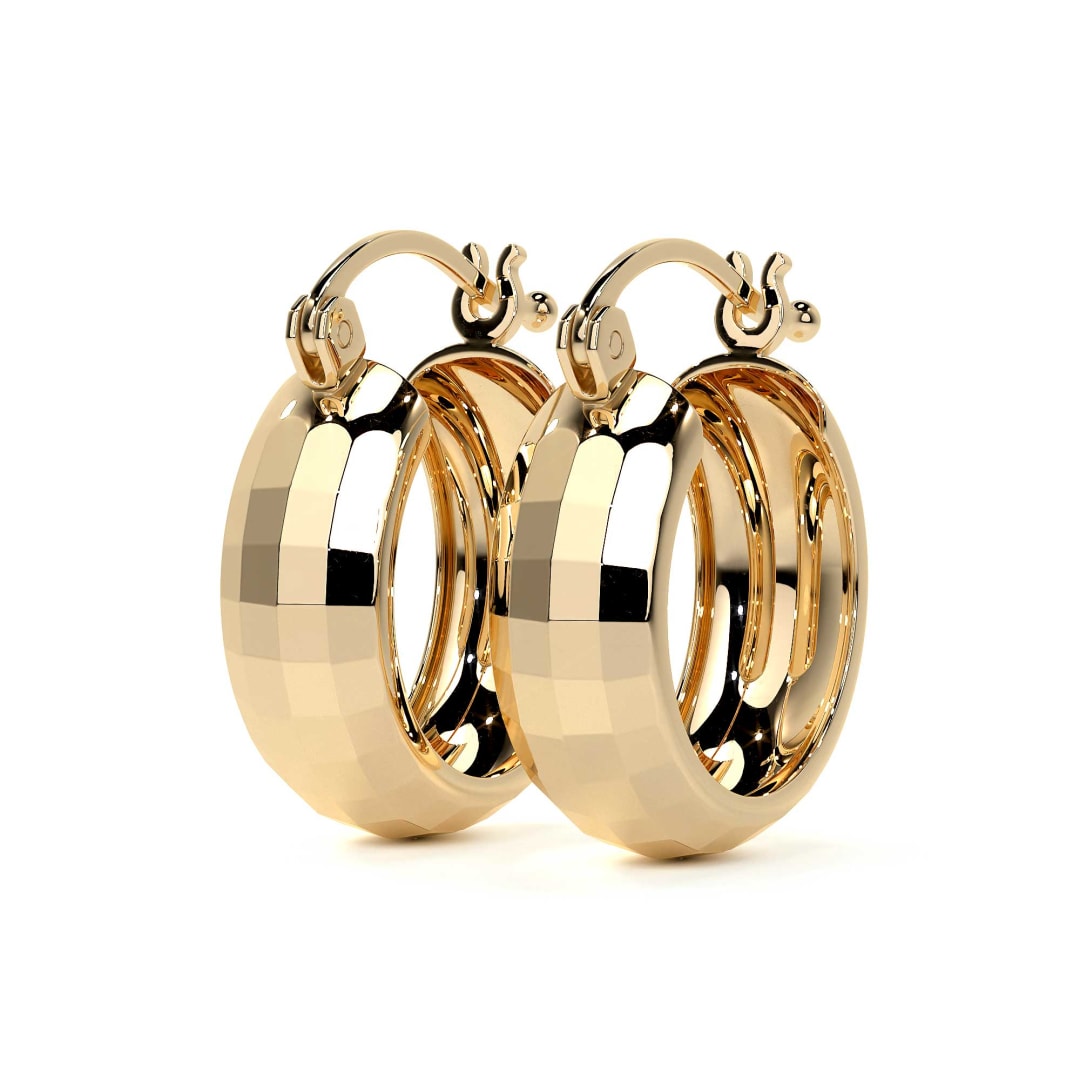10k Gold Diamond-Cut Domino Style Arracada Bangle Earring, 12 x 6mm