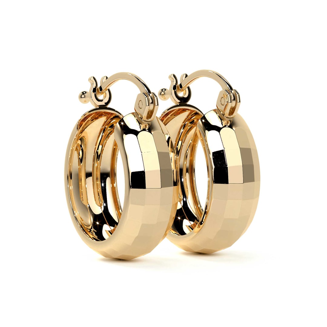 10k Gold Diamond-Cut Domino Style Arracada Bangle Earring, 12 x 6mm