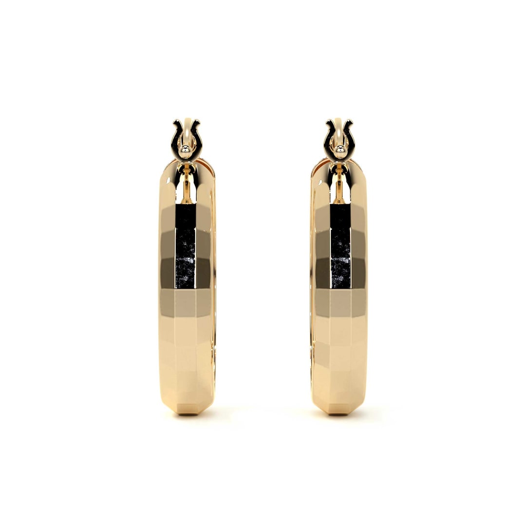 10k Gold Diamond-Cut Domino Style Arracada Bangle Earring, 15mm