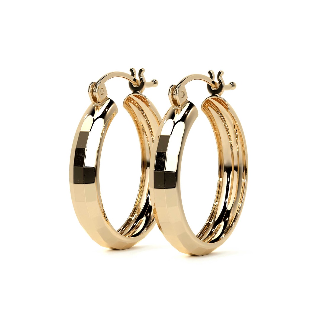 10k Gold Diamond-Cut Domino Style Arracada Bangle Earring, 15mm