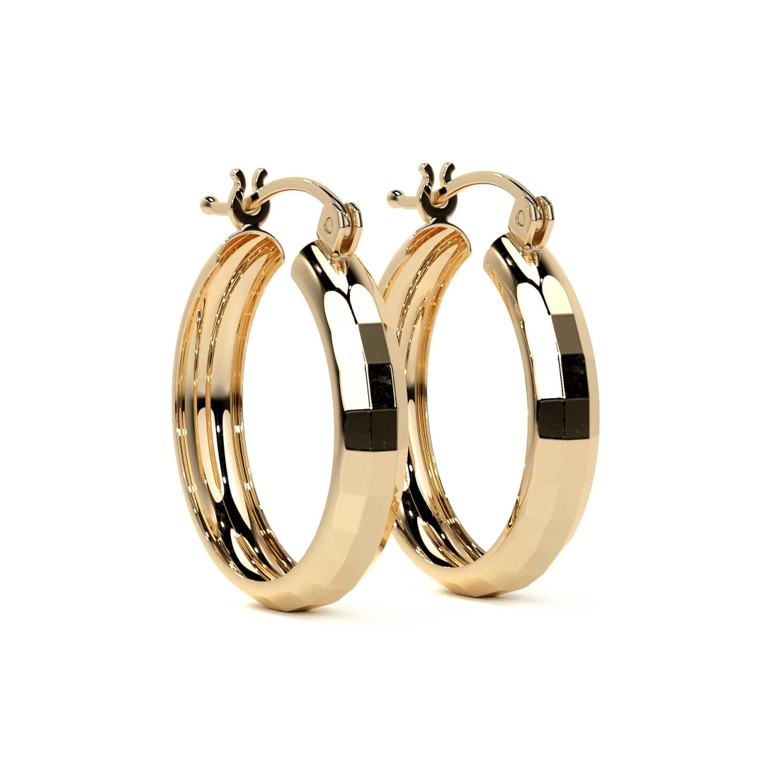 10k Gold Diamond-Cut Domino Style Arracada Bangle Earring, 15mm