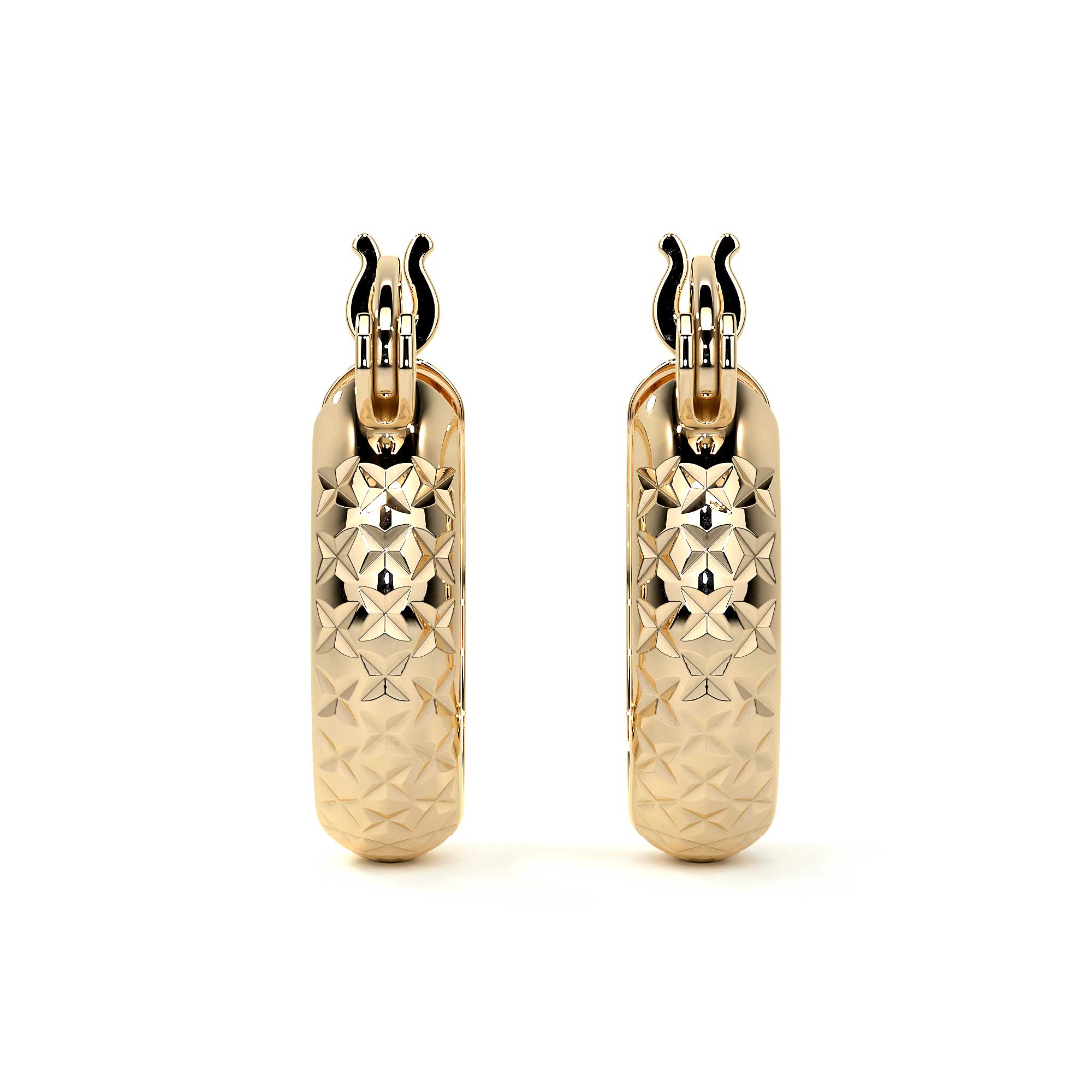 10k Gold Diamond-Cut Honeycomb Bangle Earring, 15 x 4mm Gold