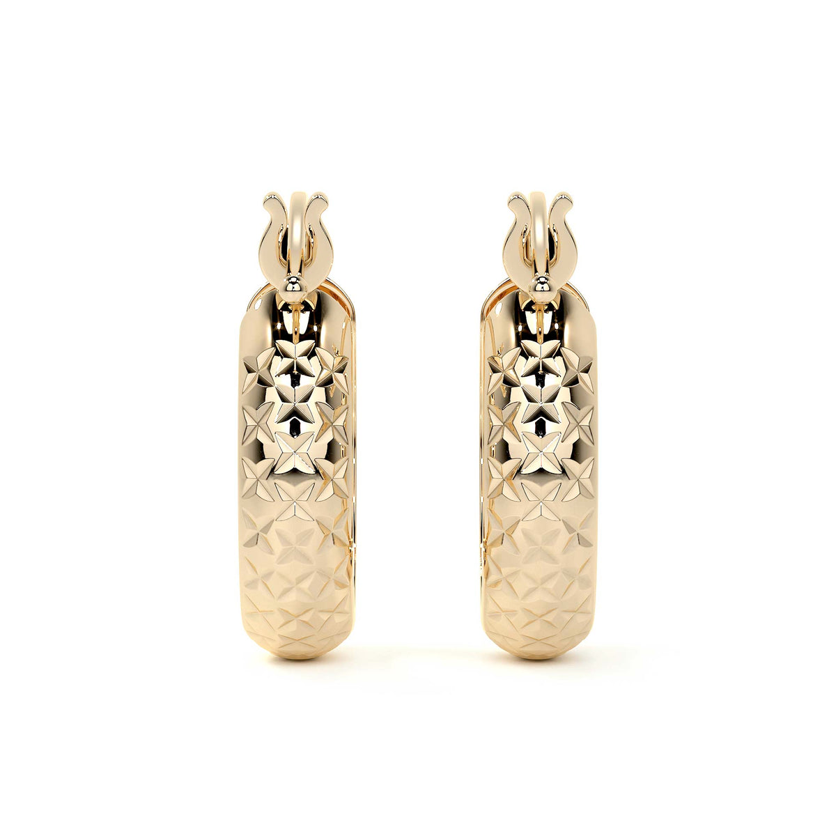 10k Gold Diamond-Cut Honeycomb Bangle Earring, 15 x 4mm Gold