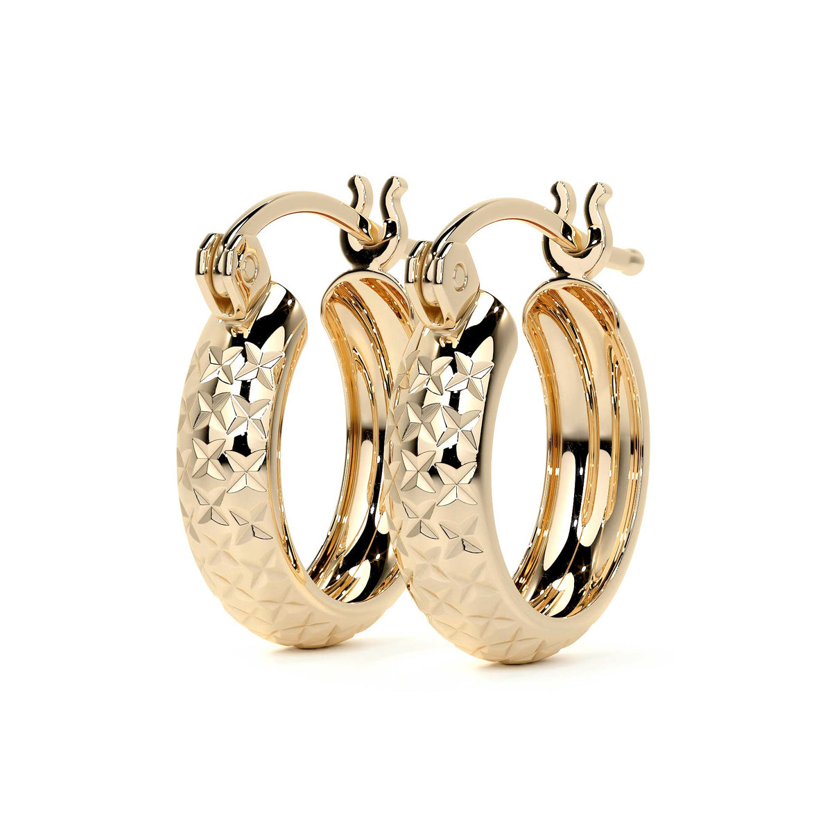 10k Gold Diamond-Cut Honeycomb Bangle Earring, 15 x 4mm Gold