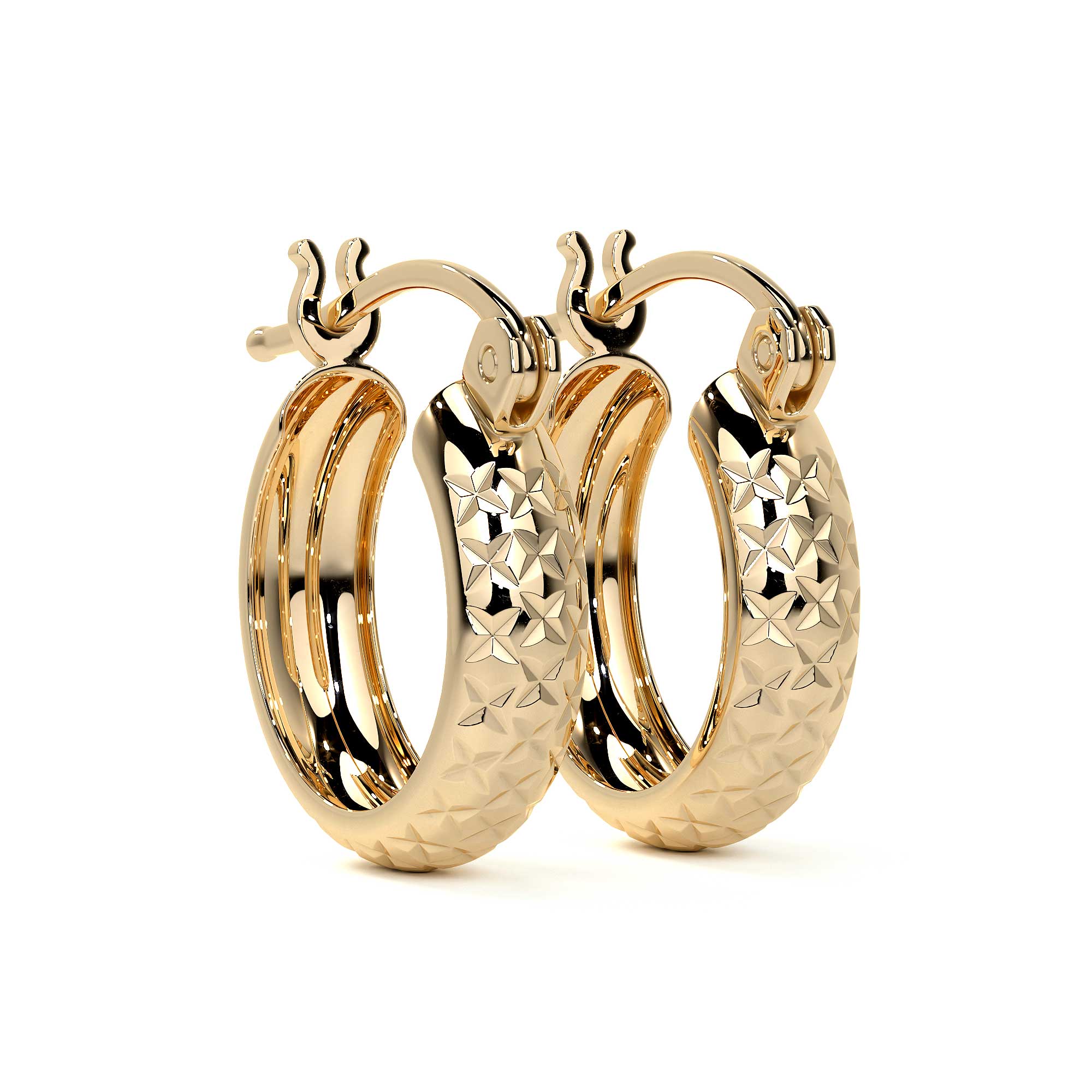 10k Gold Diamond-Cut Honeycomb Bangle Earring, 15 x 4mm Gold