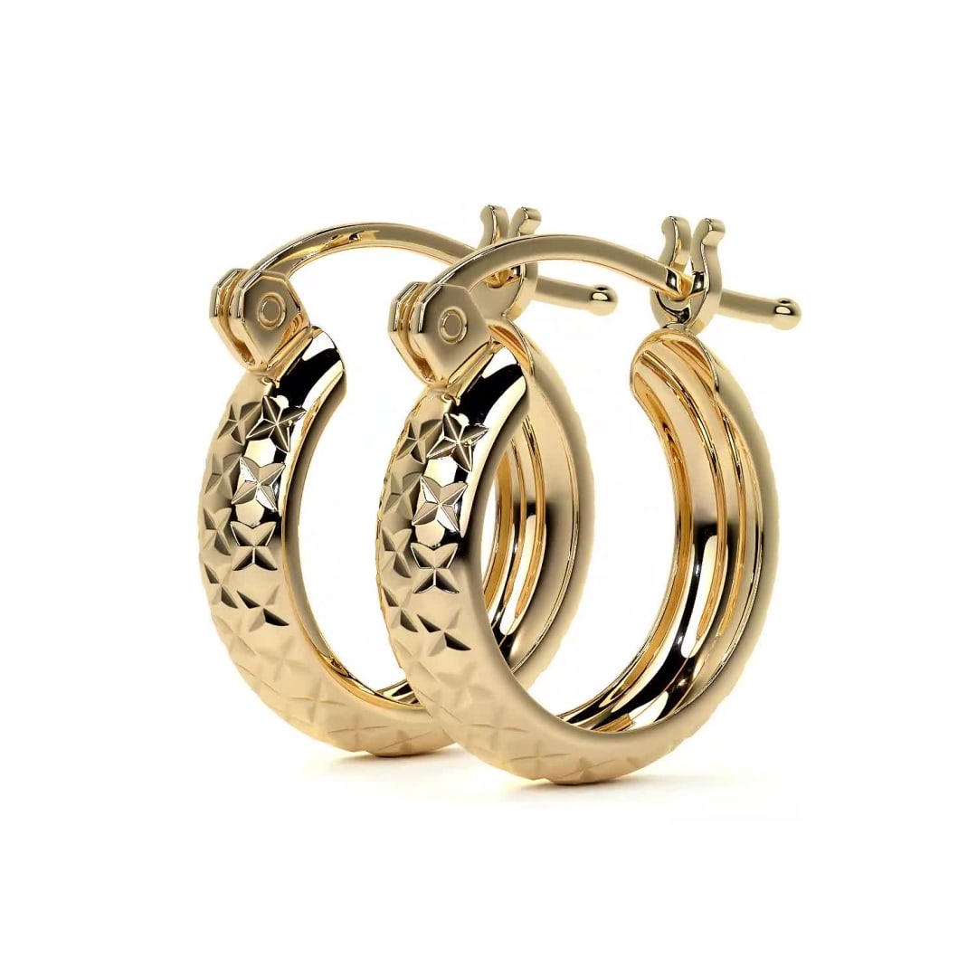 10k Gold Diamond-Cut Honeycomb Bangle Earring, 15 x 4mm Gold