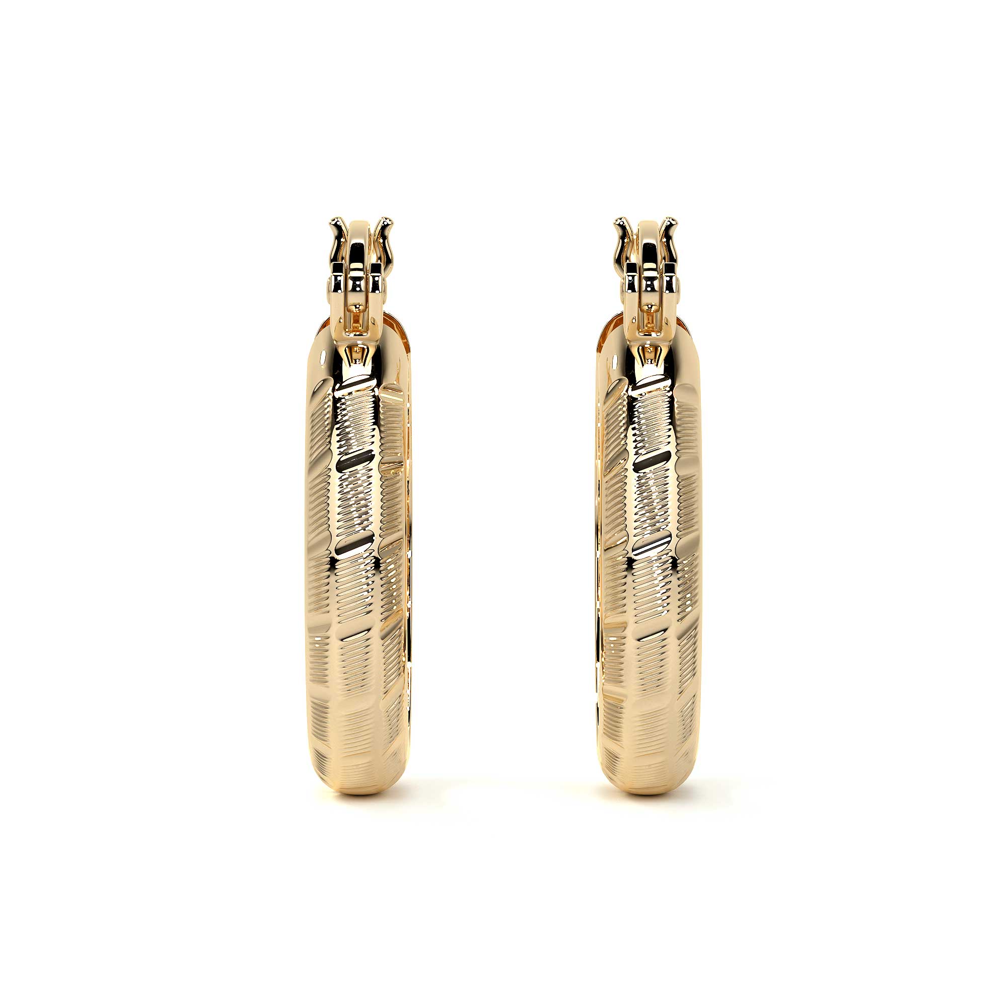 10k Gold Diamond-Cut Diagonal Arracada Bangle Earring, 20x4mm