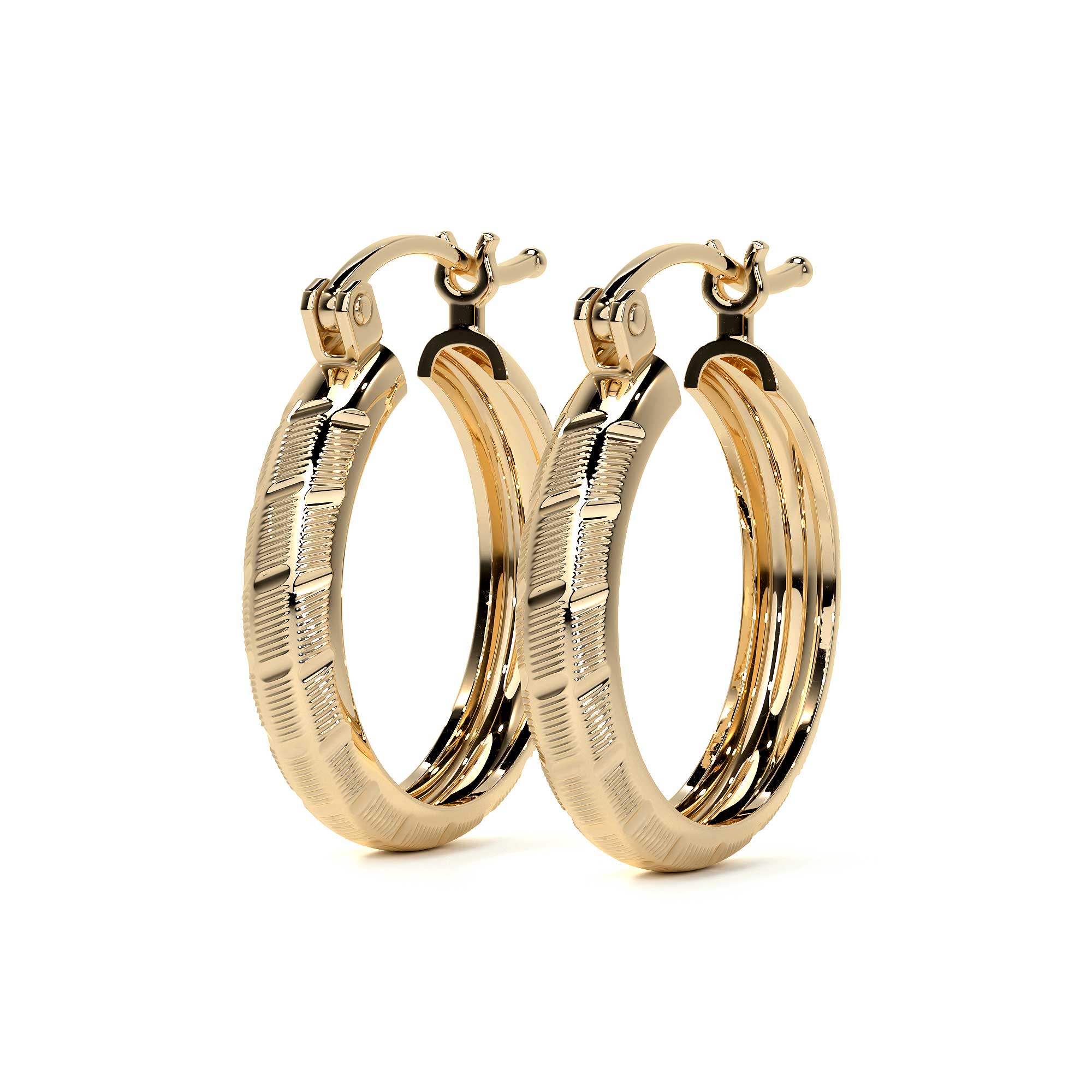 10k Gold Diamond-Cut Diagonal Arracada Bangle Earring, 20x4mm