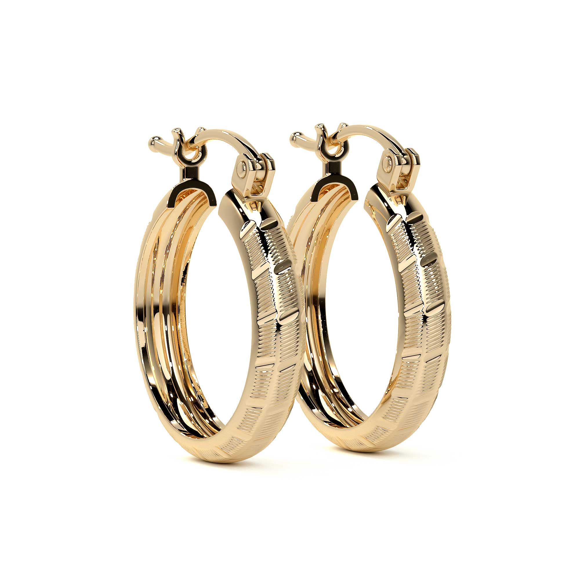 10k Gold Diamond-Cut Diagonal Arracada Bangle Earring, 20x4mm