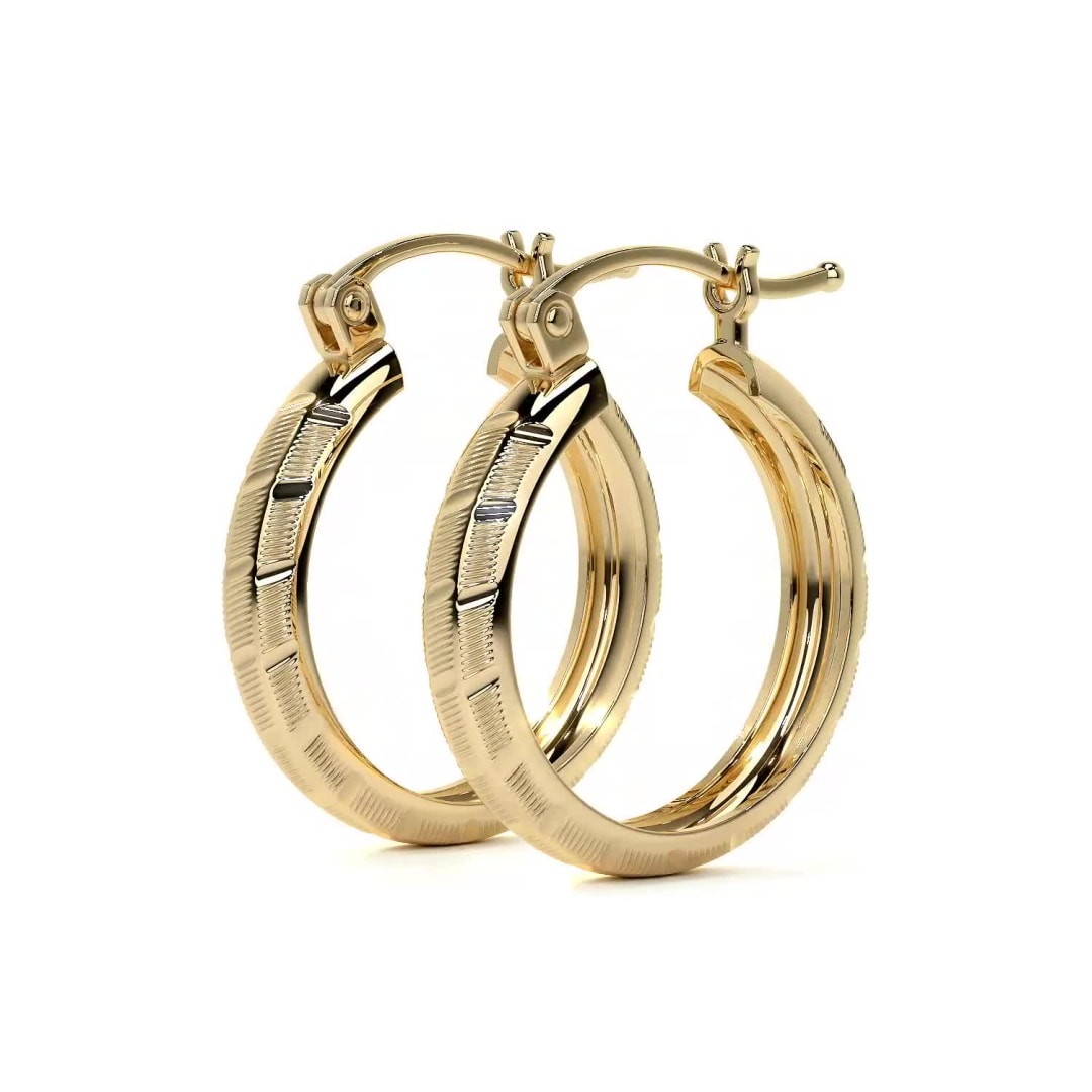 10k Gold Diamond-Cut Diagonal Arracada Bangle Earring, 20x4mm