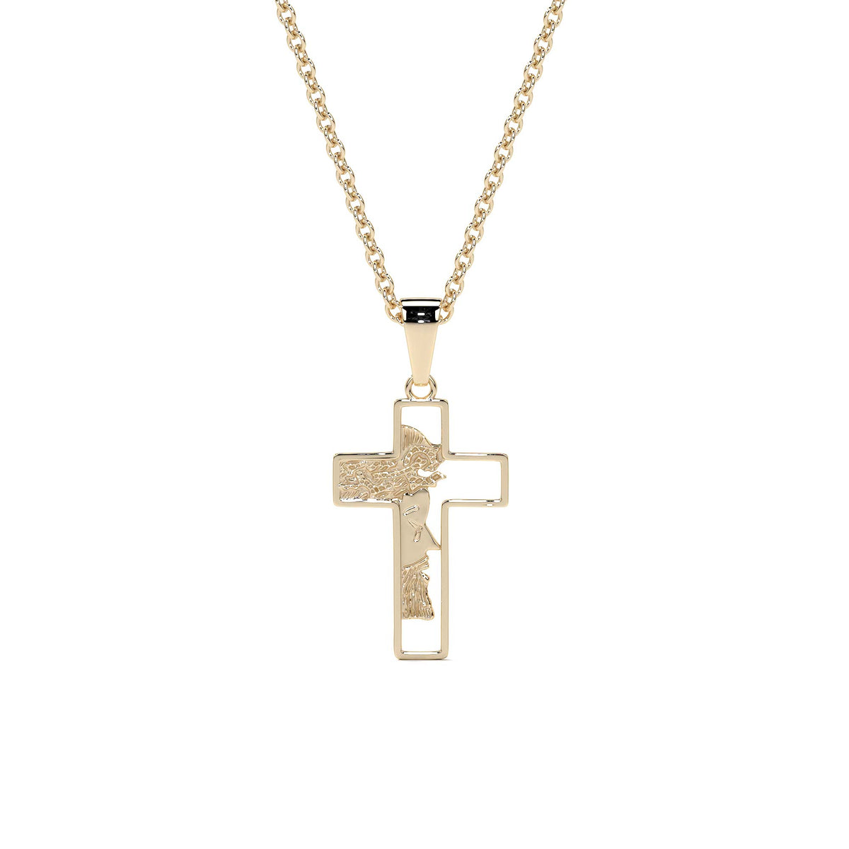 10K Gold Cross Necklace with Face of Christ